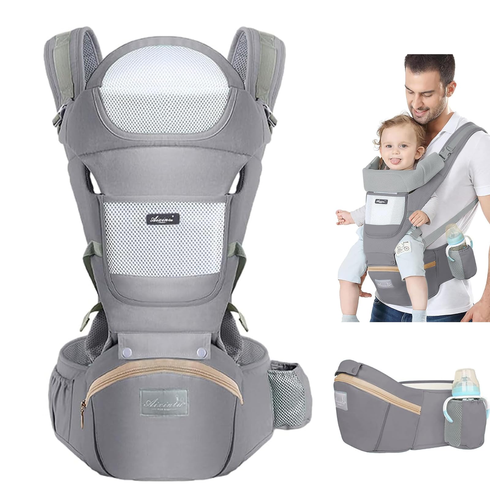 Baby Carrier Wrap,baby holder,Baby Hip Seat,All-In-One Baby Wrap Carrier,Cotton, Lightweight and Breathable,Adjustable Baby Carrier,Ergonomic Pure,for Newborns and Older Babies (Grey-1)