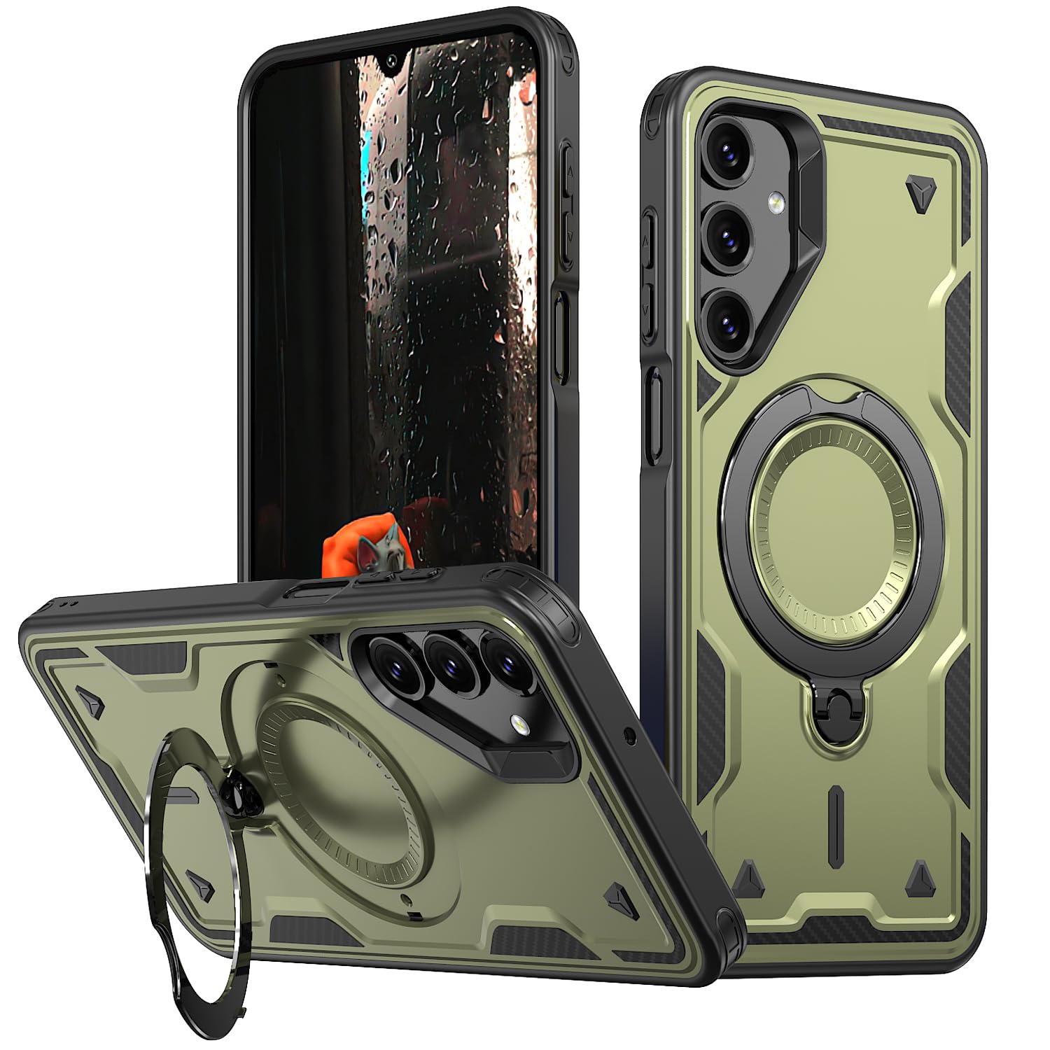 SORAKA Case for Samsung Galaxy A16 5G with Ring Stand,Compatible with MagSafe Samsung Galaxy A16 5G case with Iron Sheet Rugged Shock-Absorbing case Military-Grade Drop Protection Green