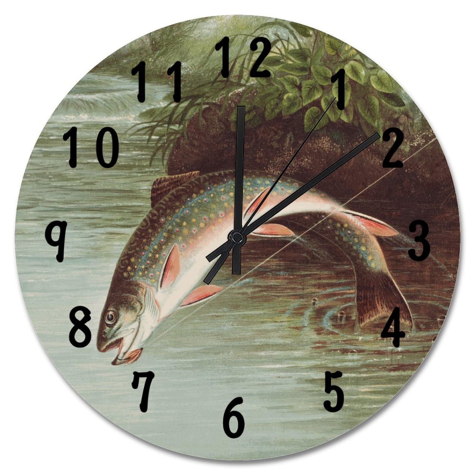 Cadeau de Noël horloge truite arc-en-ciel 38cm pendule pêcheur pour chambre