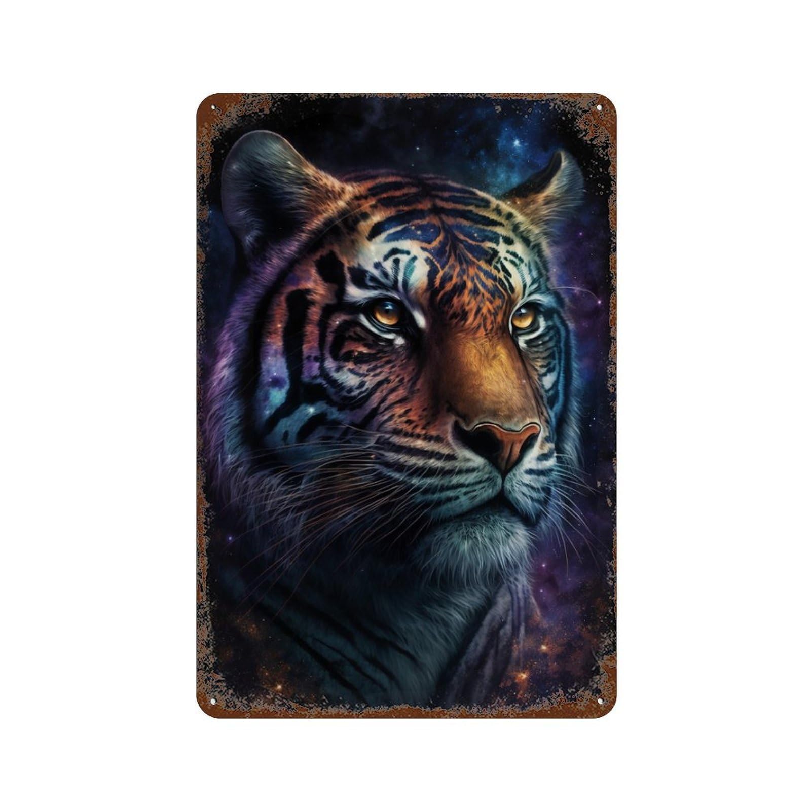 Cosmic Tiger Portrait-38 Vintage Rust Metal Sign 11.8"x7.9", for Garage, Bar And Workshop Decor, Decorative Metal Wall Art