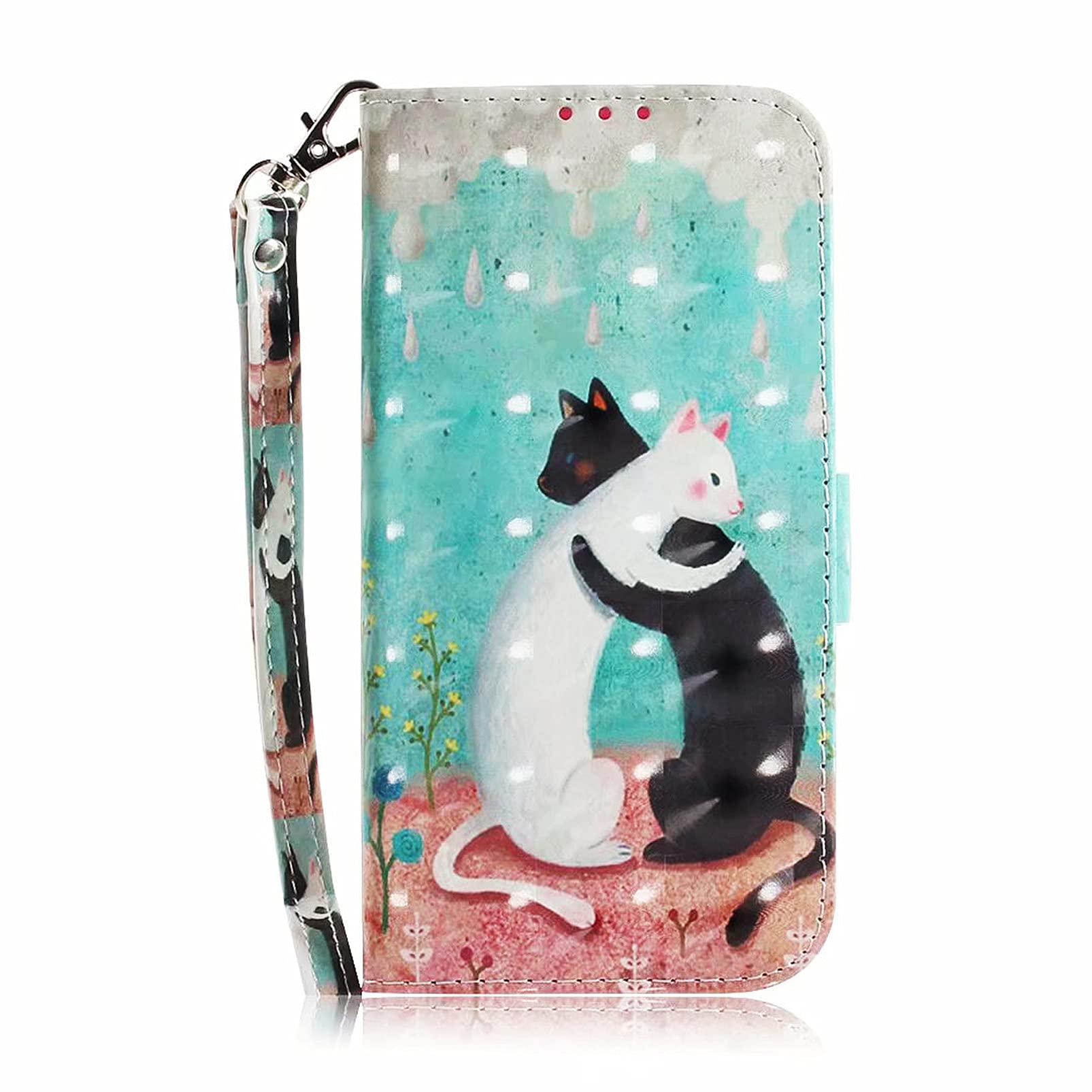 MTQLX Case for Moto G7 Power Wallet Phone Case 3D Animal Cute Pattern Wallet Cover with Credit Card Slot ID Card Holder with Kickstand Folio (Black and White Cat)