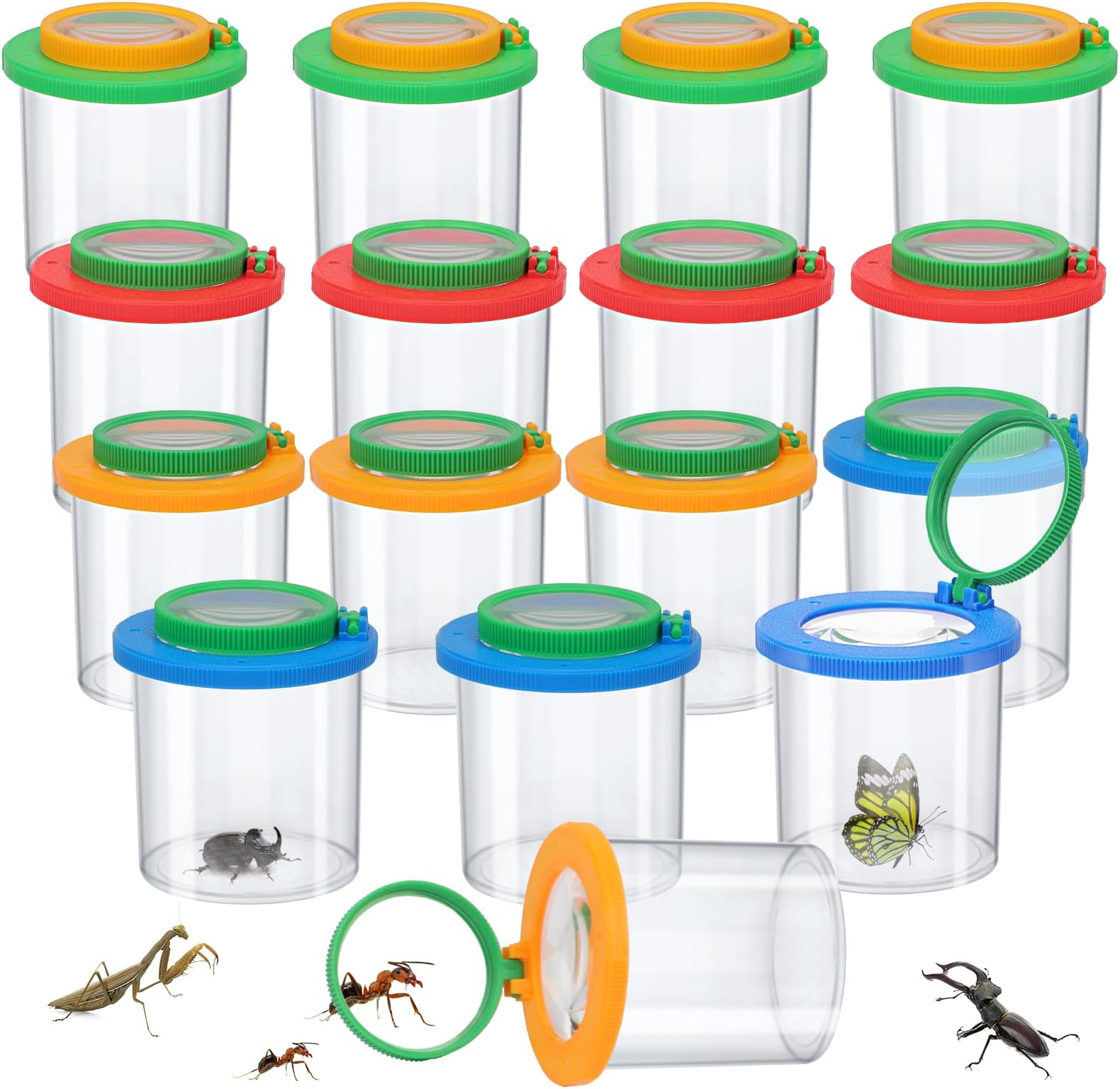 Coopay 16 Pieces Magnifying Insect Box Bug Viewer Critter Insect Cage Bug Magnifier Container Bug Catcher Cage Bug Jar Collecting Kit for Children, Kids Science Nature Exploration Tools