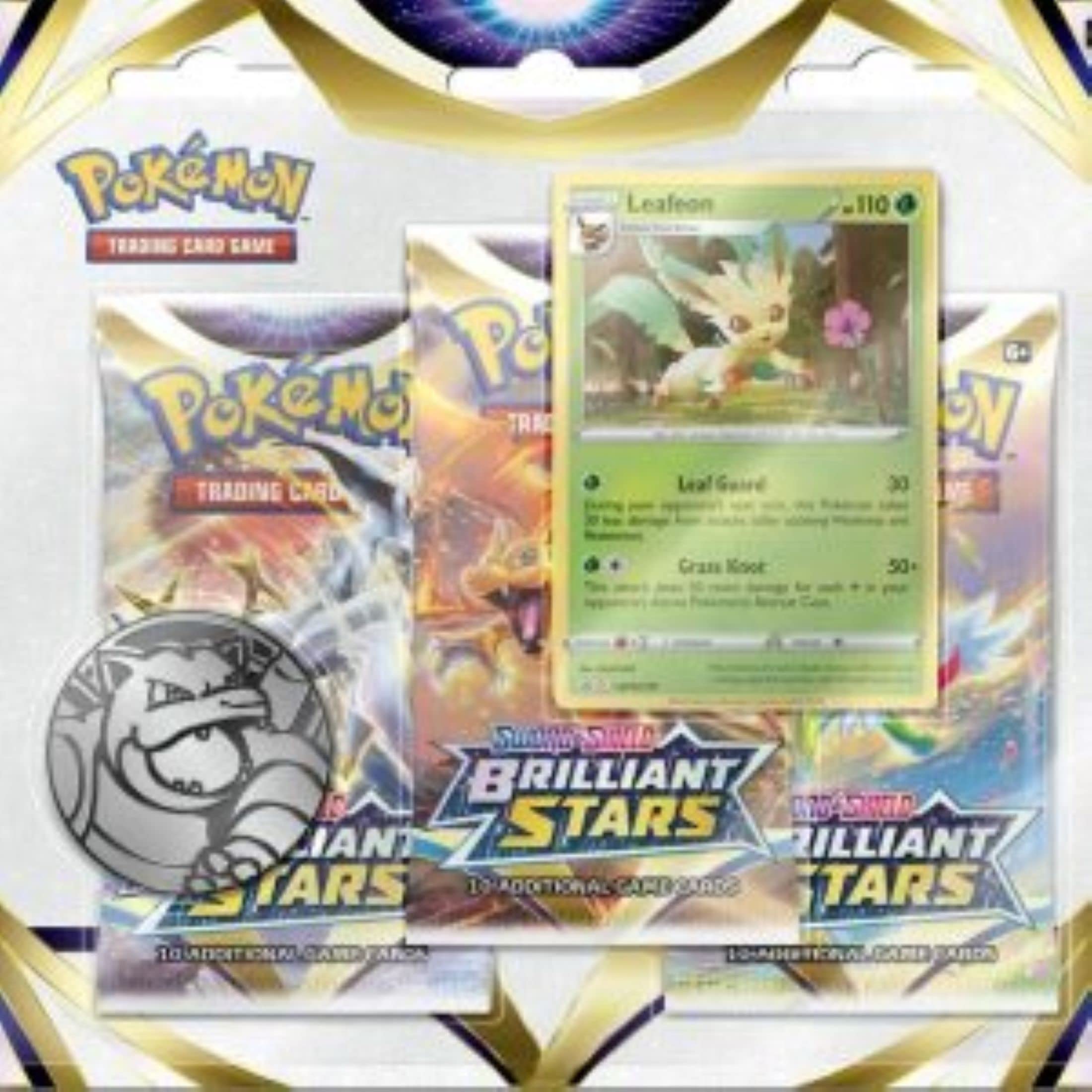 Pokemon Brilliant Stars – Confezione Da 3 Blister SAS9 Con Leafeon, Carte Collezionabili