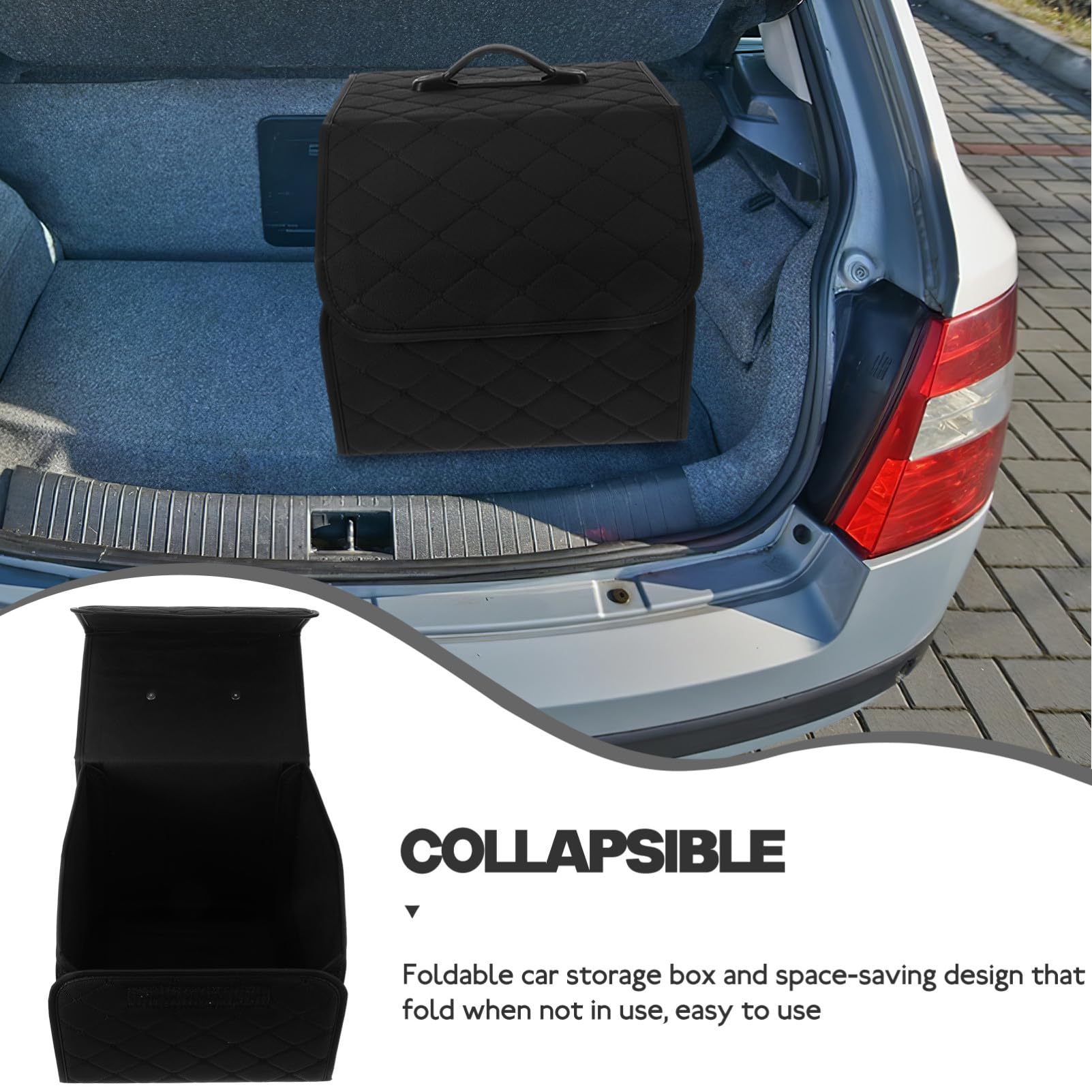 Organisateur Coffre Voiture Pliable Noir Petit Boîte Rangement Polyvalente pour Courses Outils et Accessoires Transport Facile avec Poignée Renforcée Voyages et Camping