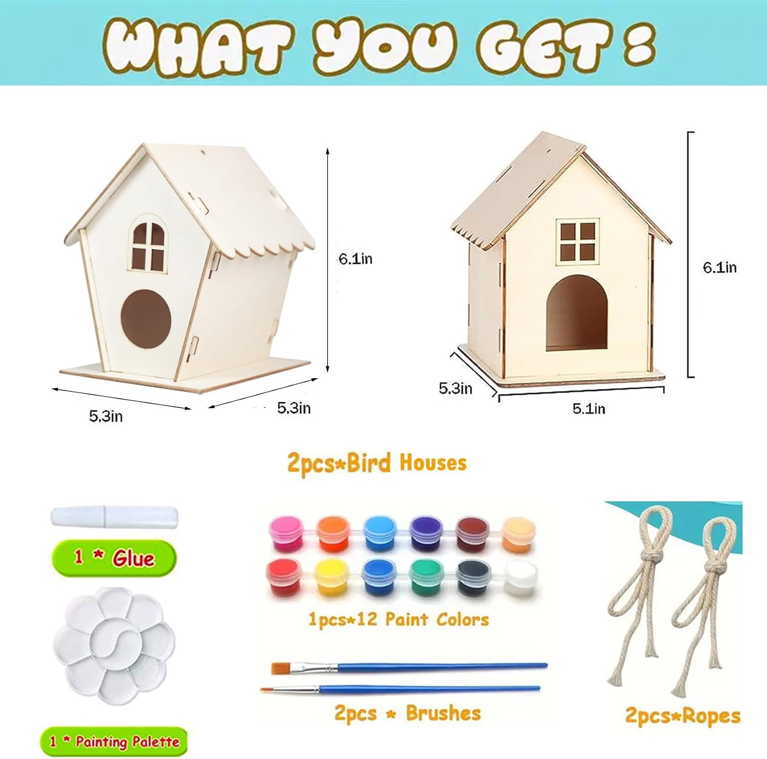 Ornaous 2 Pack DIY Bird House Kits for Kids to Build and Paint, Unfinished Wooden Birdhouse Painting Set for Boys Girls Party Activities Art Crafts Outside Hanging Decor