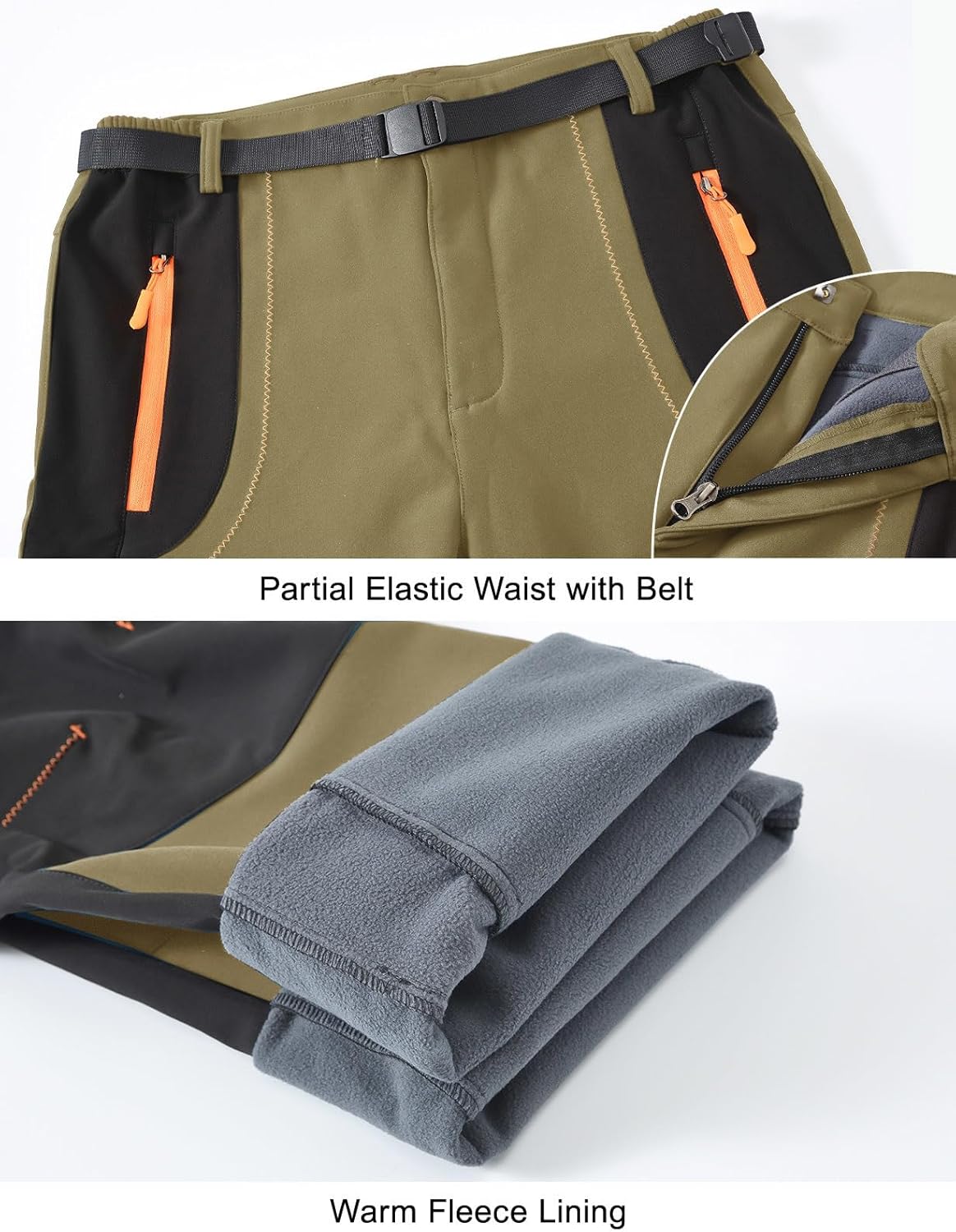 Rdruko Men's Snow Ski Pants Waterproof Insulated Winter Hiking Snowboard Fleece Lined Pants with Belt - Image 4