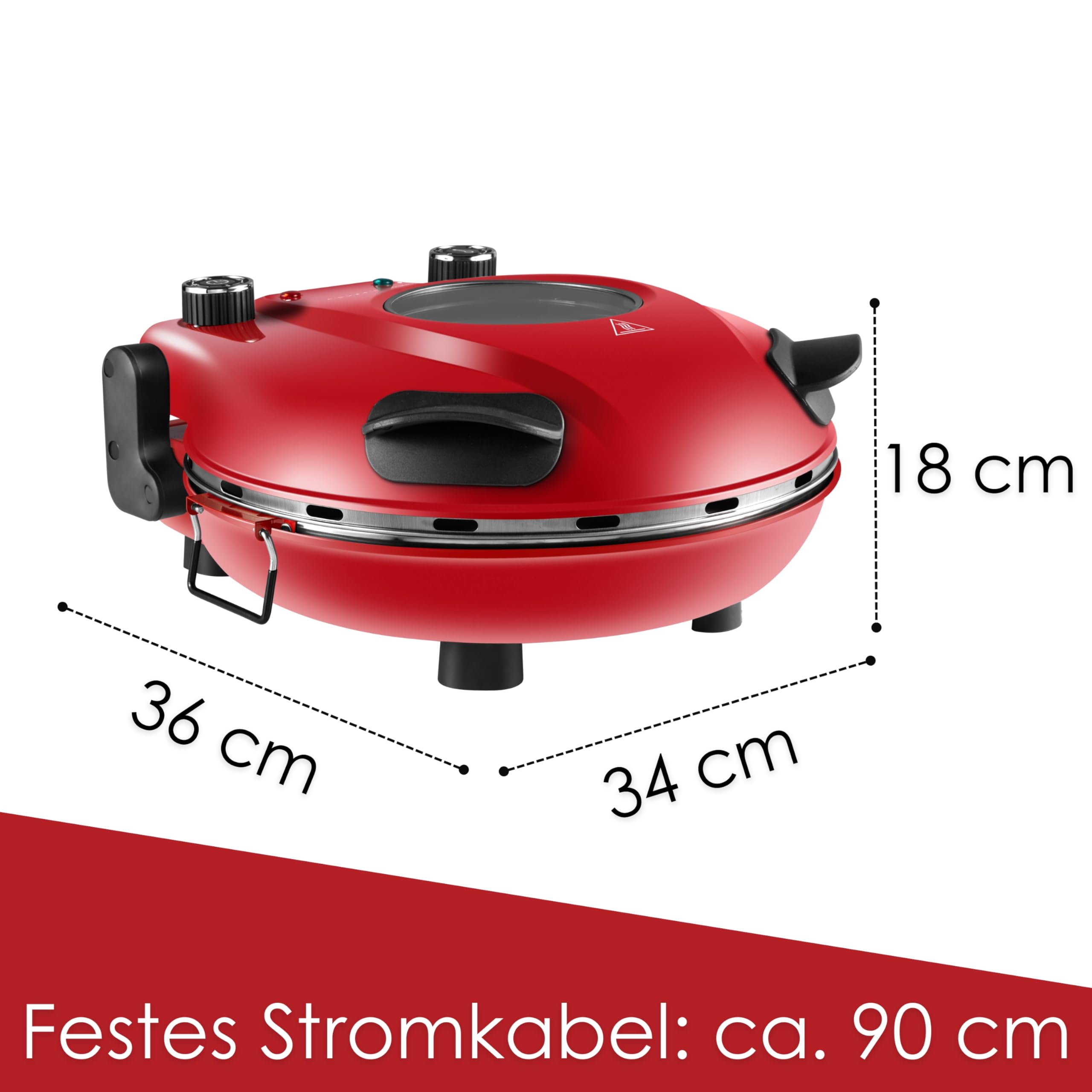 Elektrischer Pizzaofen 32 cm Pizzastein 390°C 1200 Watt 5 Stufen Timer