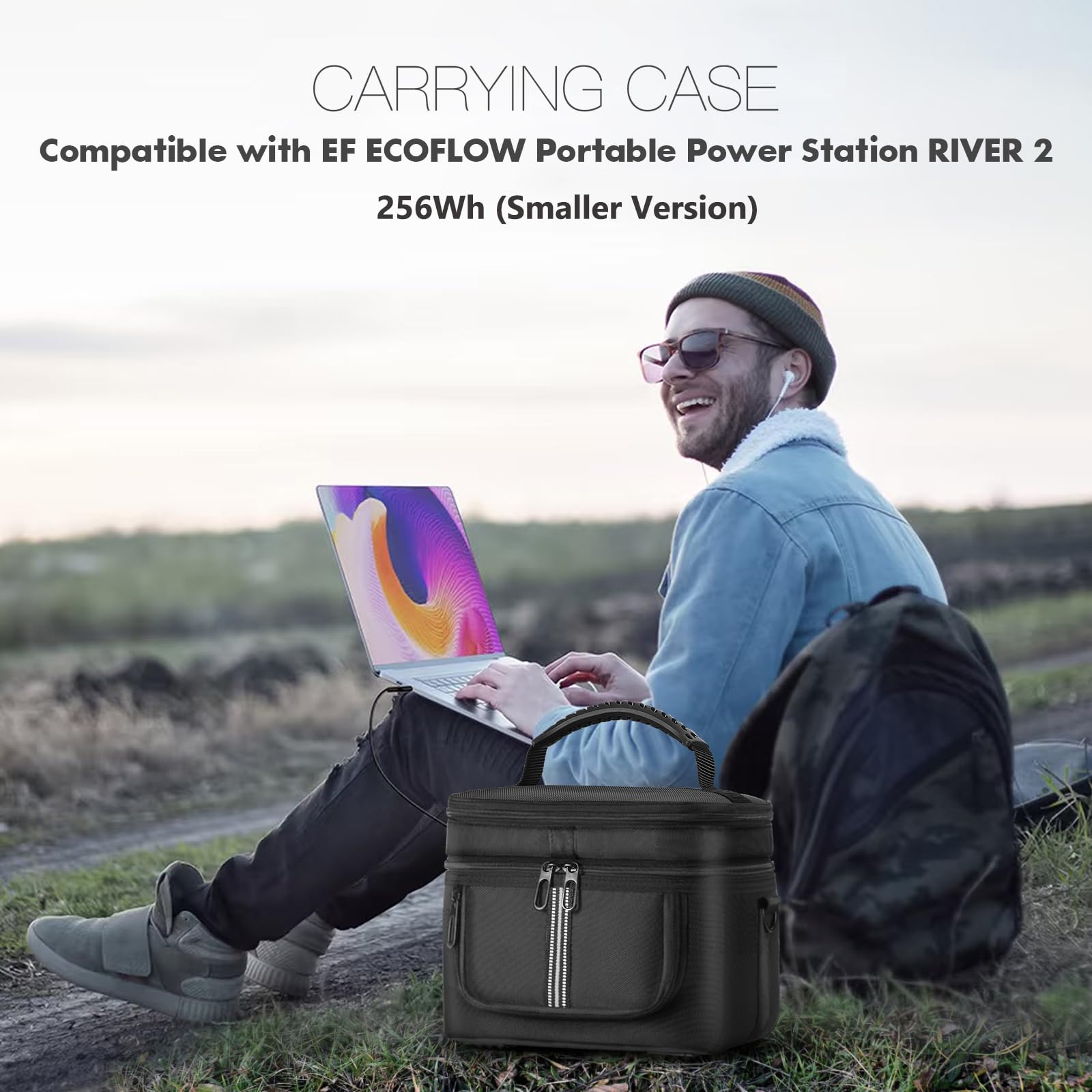 Funda de transporte EUGOOCX para generador ECOFLOW River 2 (256 Wh), bolsa de almacenamiento de energía de dos capas con acceso rápido y ventanas