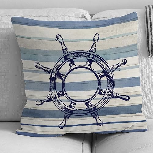 Miniatura 4 de Fundas de cojín con cierre de cremallera, diseño de océano, estilo vintage, para sala de estar, dormitorio, lino blanco, 22 x 22 pulgadas,