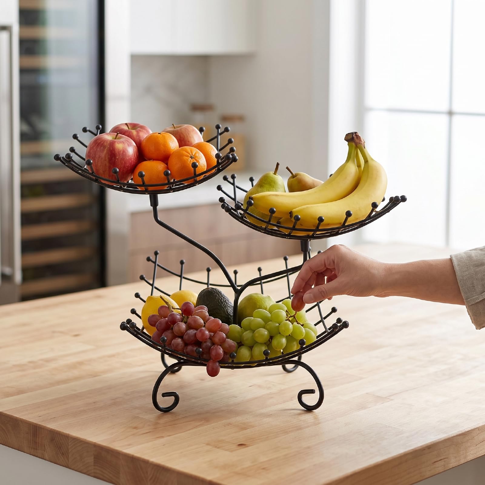 Cesto per Frutta in Metallo a 3 Livelli, Organizer per Frutta Ben