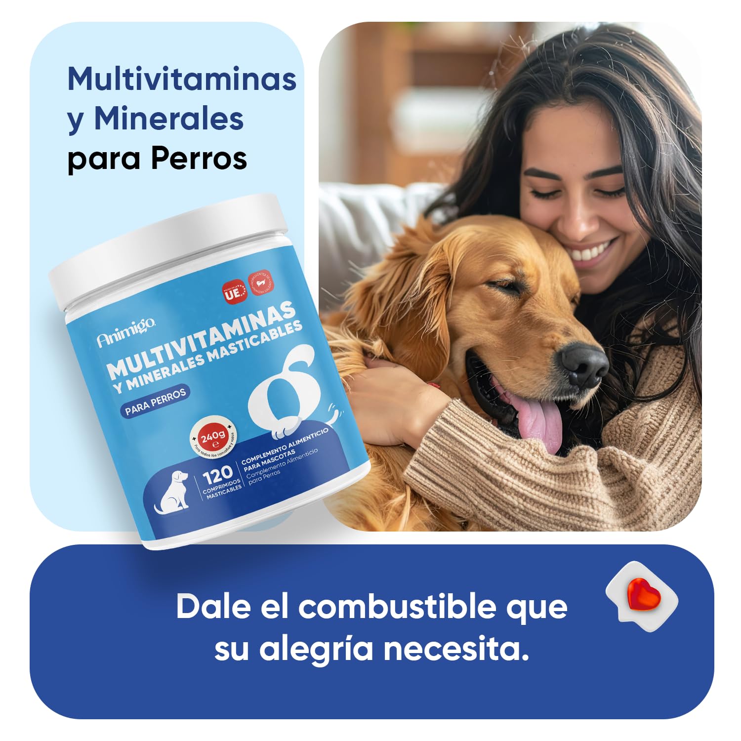 Multivitaminas y Minerales para Perros - 120 Masticables, 18 Vitaminas y Minerales para Apoyo Inmunológico, Piel, Pelo y Articulaciones - Ideal para Todas las Razas y Tamaños, Mayores y Cachorros
