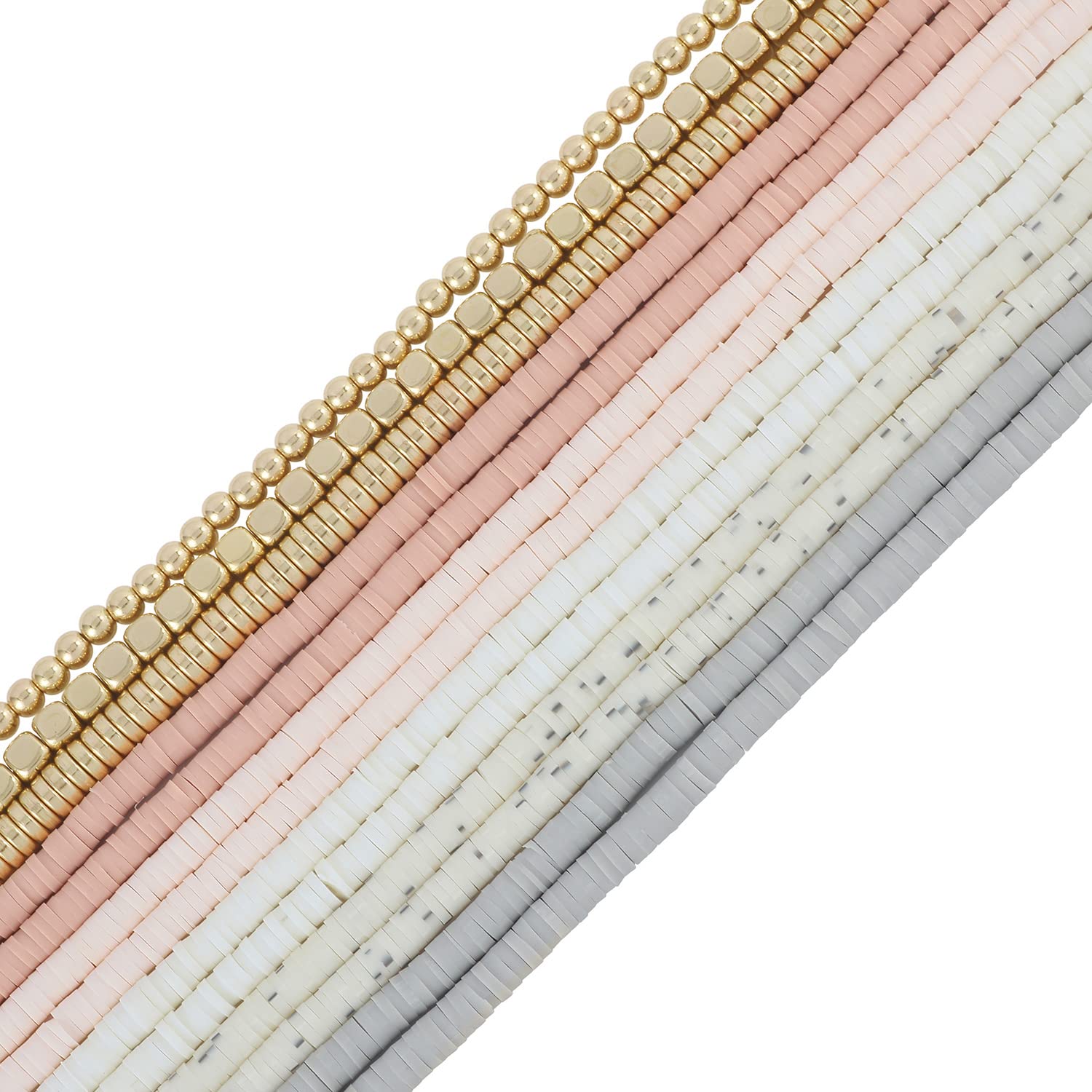 BocarBOCAR 4mm 10 Strands Clay Beads Kit Vinyl Flat Handmade Polymer Clay Beads with 3 Strands Alloy Beads Spacer for Jewelry Making Necklace Bracelet Earrings Finding (CB-004-mix 3)