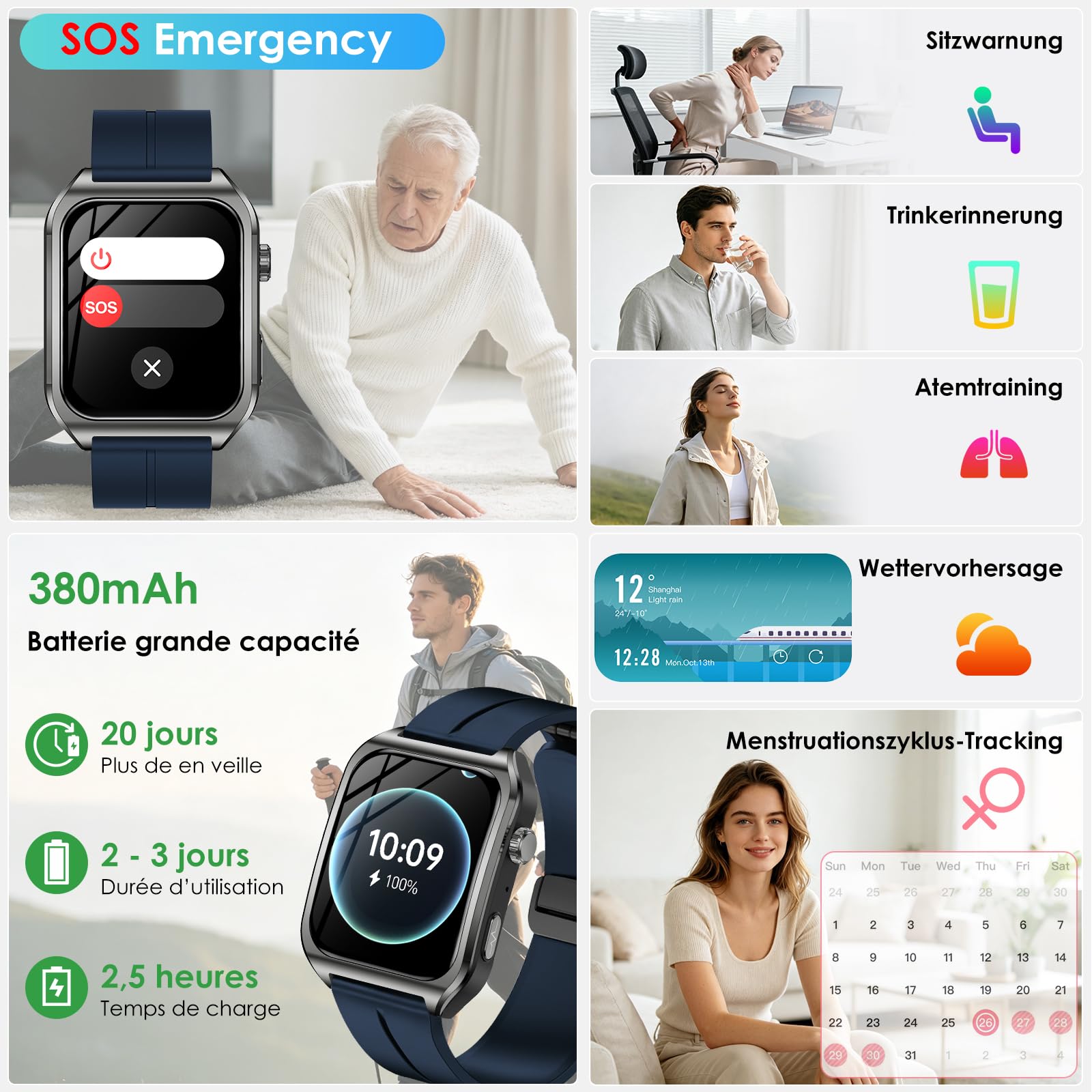 Marsyu Montre Connectée Homme ECG/IMC/HRV/Tension Artérielle IP68 Étanche