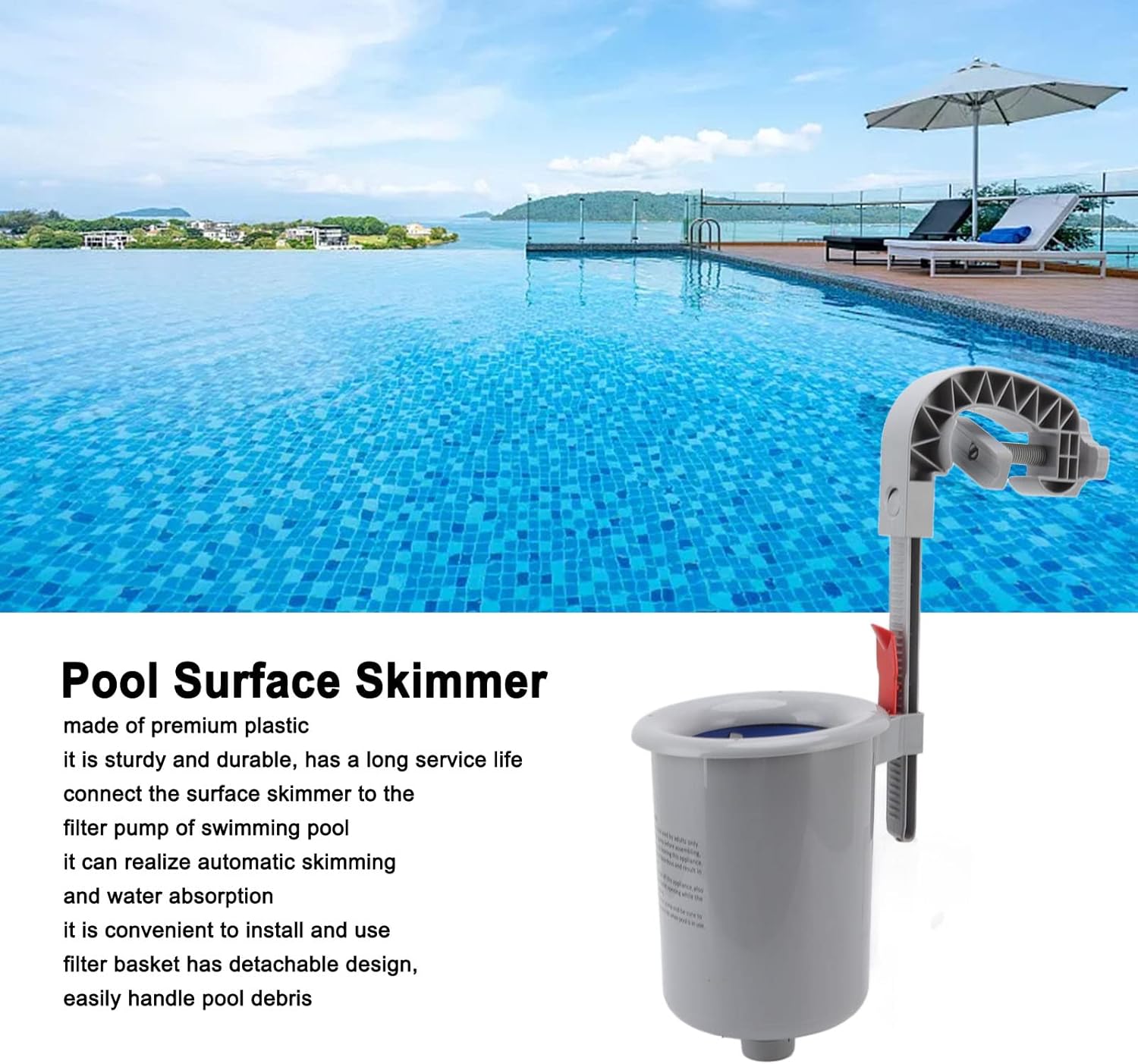 CHICIRIS Ground Pool Skimmer, Wall Mount Pool Skimmer System with Hose and Basket, Automatically Cleans and Removes Pool Surfaces Leaves for Swimming Pool Cleaning (Gray)