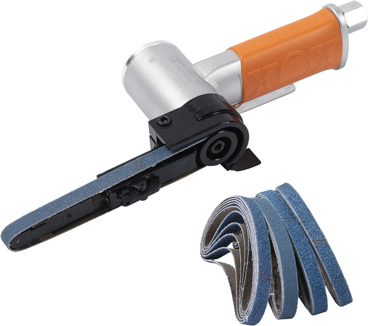 Luftbandschleifer, 10 x 330 mm, Riemengröße, pneumatisches Werkzeug mit 20 Riemen (#40, 60, 80 und #120), gut zum Entgraten, Schleifen und Finishing