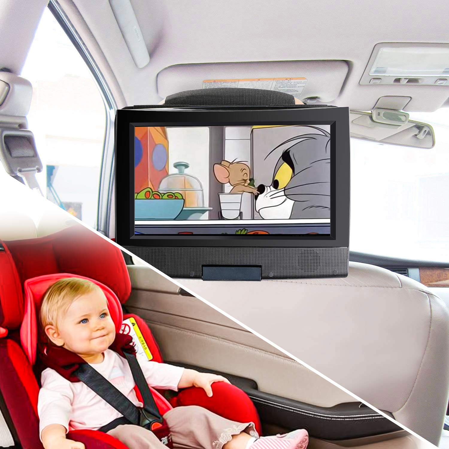 Hikig Supporto per poggiatesta lettore DVD auto, supporto universale per auto per lettore DVD portatile da 7 a 11 pollici con schermo girevole - nero