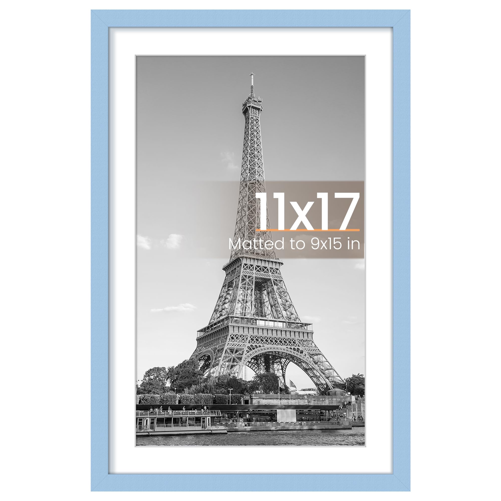 upsimples 11x17 Picture Frame, Display Pictures 9x15 with Mat or 11 x 17 Without, Wall Hanging Poster Frames, Blue, 1 Pack