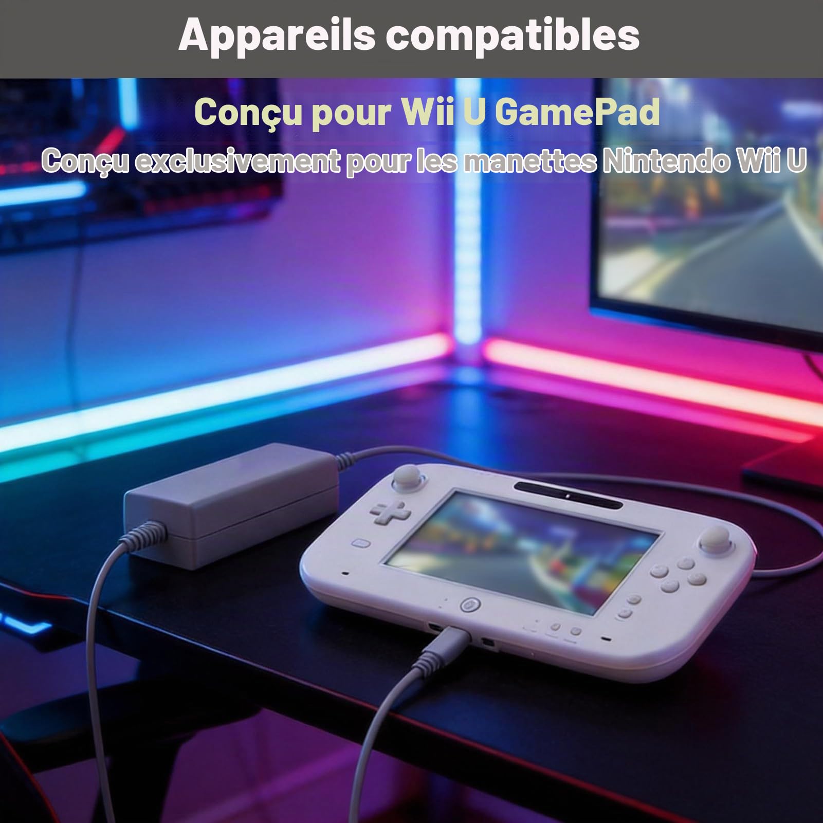 Chargeur pour Wii U Gamepad 4.75V 1.6A Adaptateur Secteur de Remplacement | Câble Adaptateur d'alimentation Charge Remplacement Compatible avec Nintendo Wii U Gamepad AC 100-240V