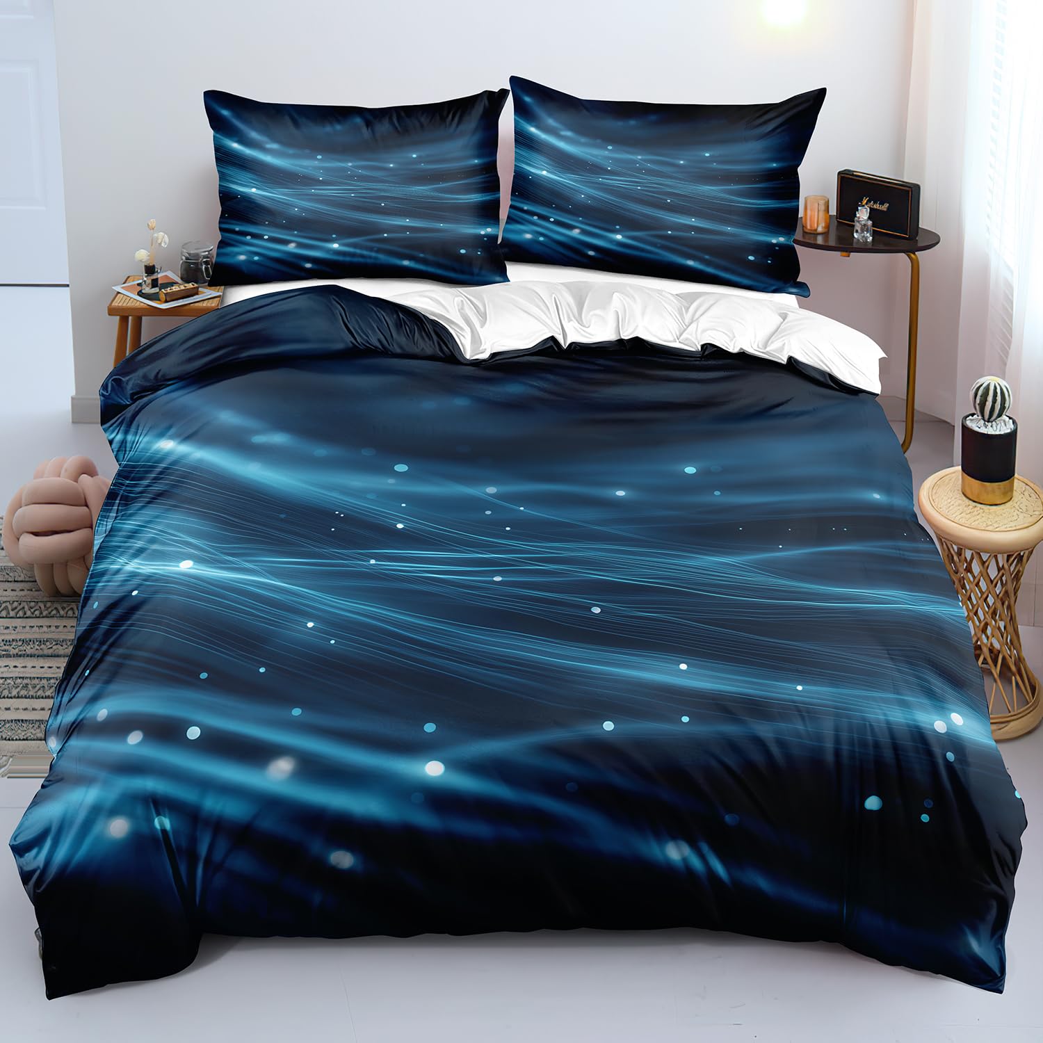 Housse de couette 200x200 entretien facile pour lit adolescent rayé bleu