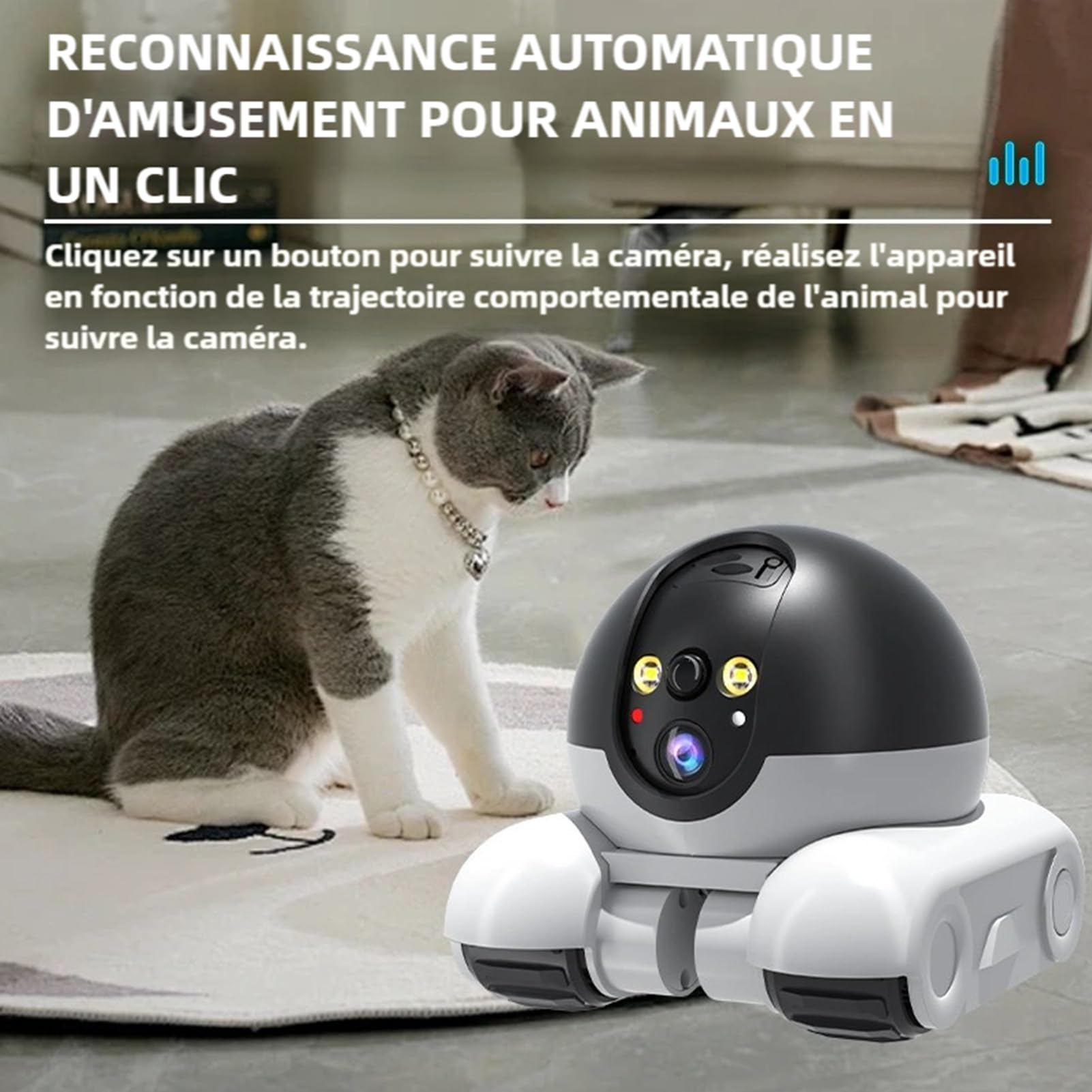 Elprico Robot de Caméra en Mouvement, Appareil Photo Robot à Double Objectif 1080p avec Roues, Télécommande D'application, Conversation Bidirectionnelle, Batterie 5200mAh
