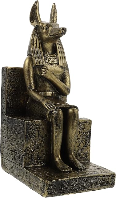 Happyyami Egyptian Anubis Dog Sitting Figurine Jackal God Statue Animal Collectible Figurine Resin Sculpture Ornament for Home Office Decoration Golden