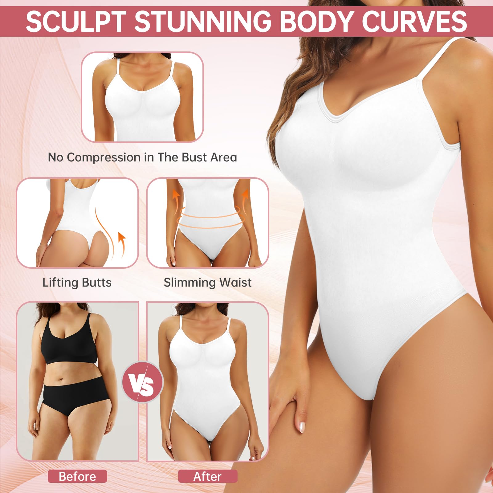 Xnova Damen Shapewear Stringbody Bodysuit, Shaping Body Thong Sculpting Korsett Bauchweg, Tank Top Jumpsuit Figurformender Body Shaper mit Verstellbare Träger