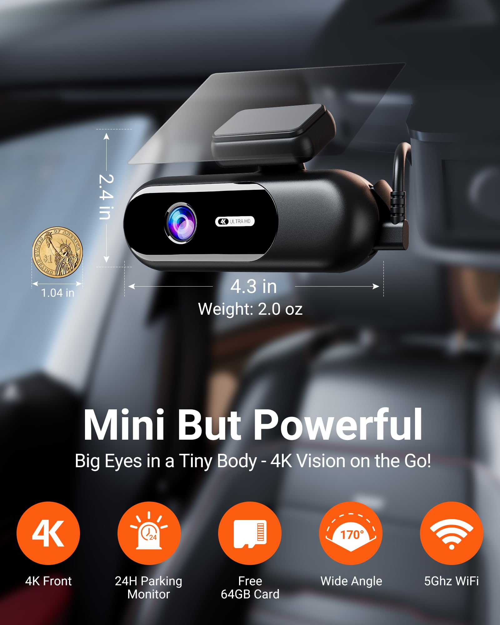 GKU 4K Dashcam Voiture Avant Arrière, 5GHz WiFi Dash Cam avec Carte SD 64G, Camera Voiture Grand Angle 170°, Vision Nocturne, WDR, G-Capteur, Mode Stationnement 24H, Enregistrement en Boucle GKU 4K Dashcam Voiture Avant Arrière, 5GHz WiFi Dash Cam avec Carte SD 64G, Camera Voiture Grand Angle 170°, Vision Nocturne, WDR, G-Capteur, Mode Stationnement 24H, Enregistrement en Boucle