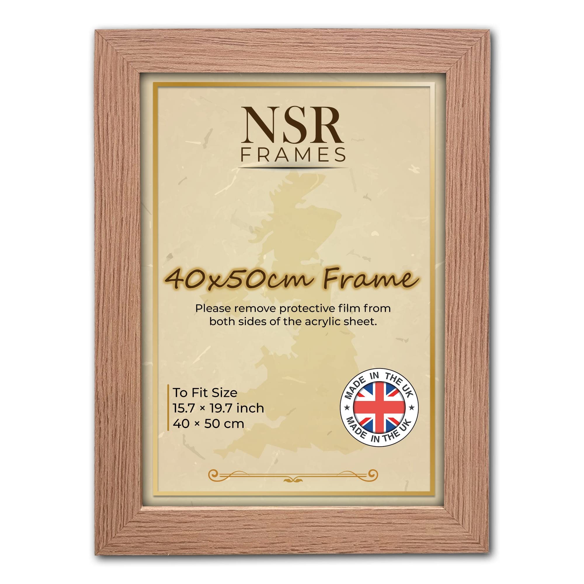 NSR 15.7 x 19.7 Inch Oak Picture Photo Frame (40x50cm) - Flat Wall Mount Hang Hooks Poster Frames MDF Wooden Portrait/Panoramic Clear Acrylic Display โ image 1