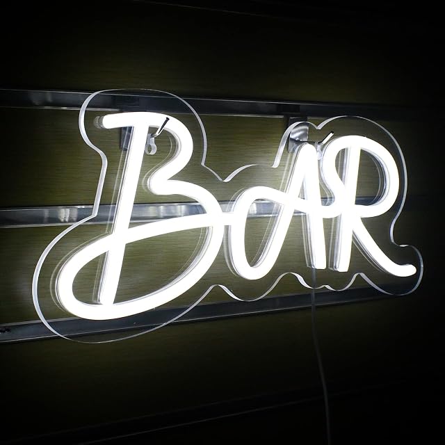 BAR Neon Signs White Neon Lights Neon Bar Sign Lights for Living Room Wall Decor Pub Christmas, Birthday Gifts (White)