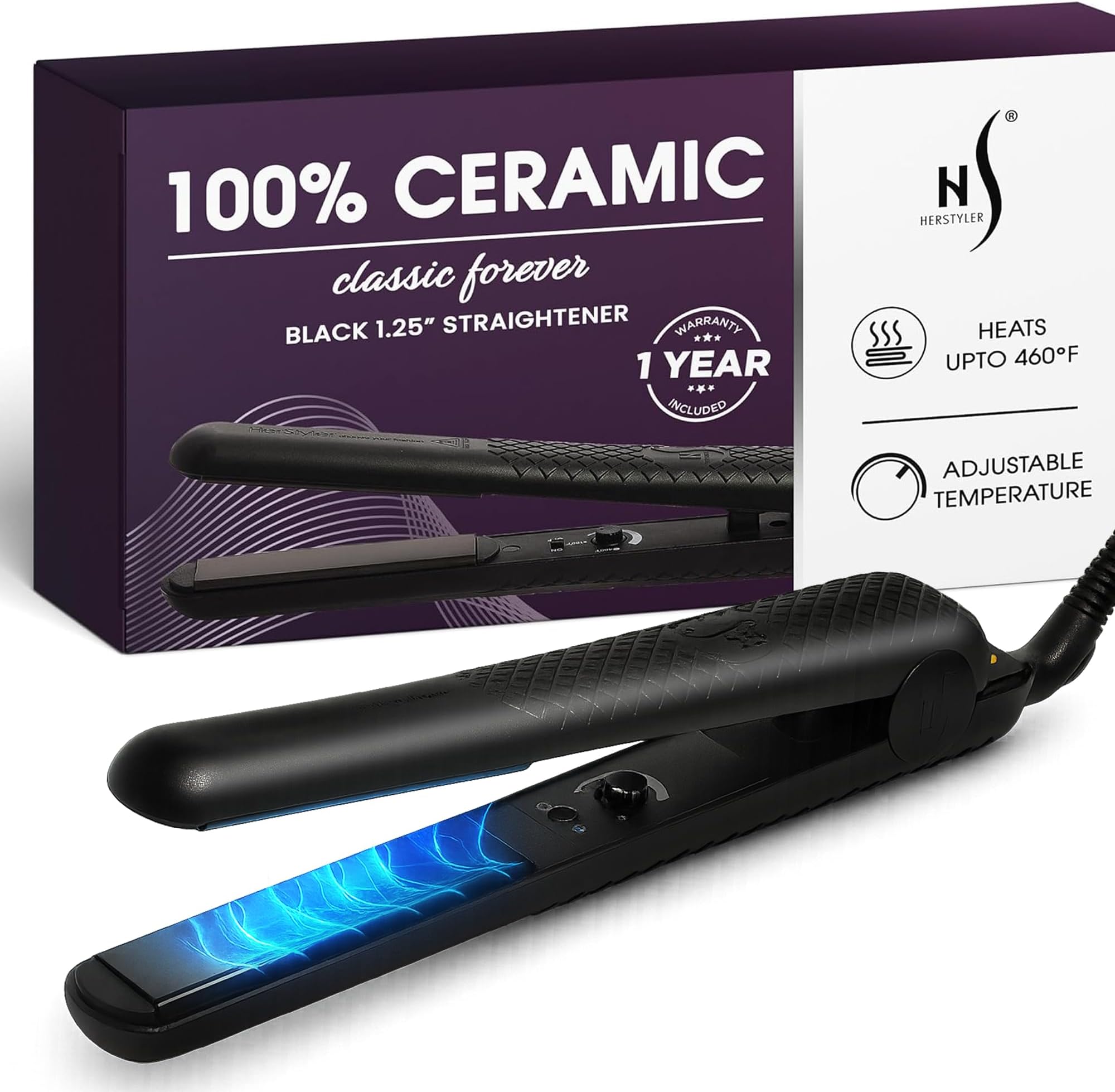 Forever Straightening Flat Iron - Travel Friendly Dual Voltage Flat Iron 1.25 inch - Ceramic Hair Straightener for Silken Hair - Negative Ion Technology to Fight Frizz