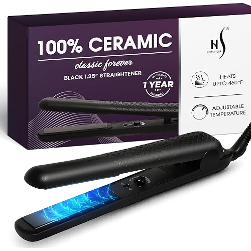 HerStyler Forever Straightening Flat Iron - Travel Friendly Dual Voltage Flat Iron 1.25 inch - Ceramic Hair Straightener for Silken Hair - Negative Ion Technology to Fight Frizz