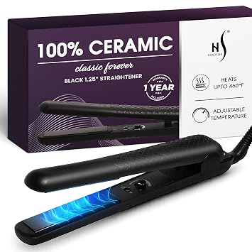 HerStyler Forever Straightening Flat Iron - Travel Friendly Dual Voltage Flat Iron 1.25 inch - Ceramic Hair Straightener for Silken Hair - Negative Ion Technology to Fight Frizz