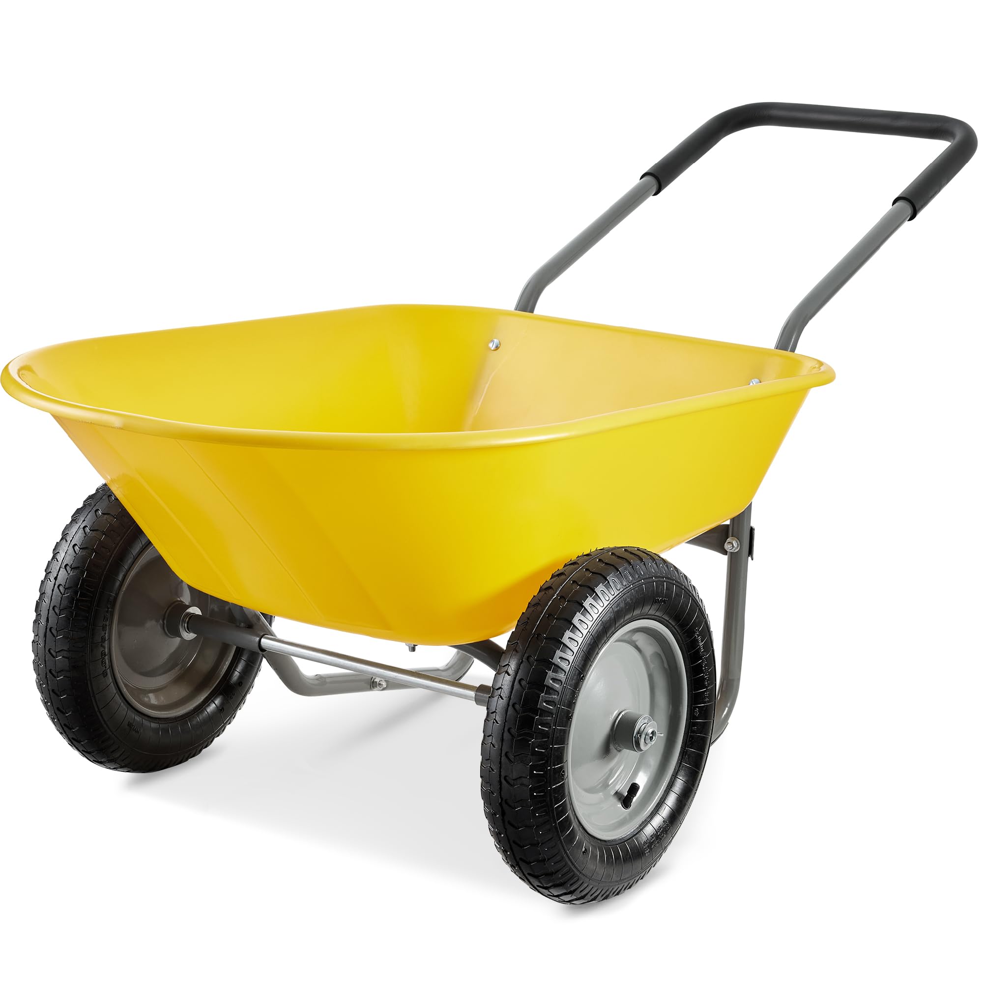 Best Choice ProductsDual-Wheel Home Utility Yard Wheelbarrow Garden Cart w/Built-in Stand for Lawn, Gardening, Construction - Yellow
