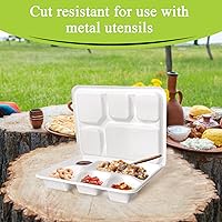 Vista 44 de three leaf 6 COMPARTMENT BAGASSE TRAY 400 Ct. Heavy-Duty- Super Strong- Natural- Eco-Friendly Disposable Bagasse Plates, 100% Biodegradable 6