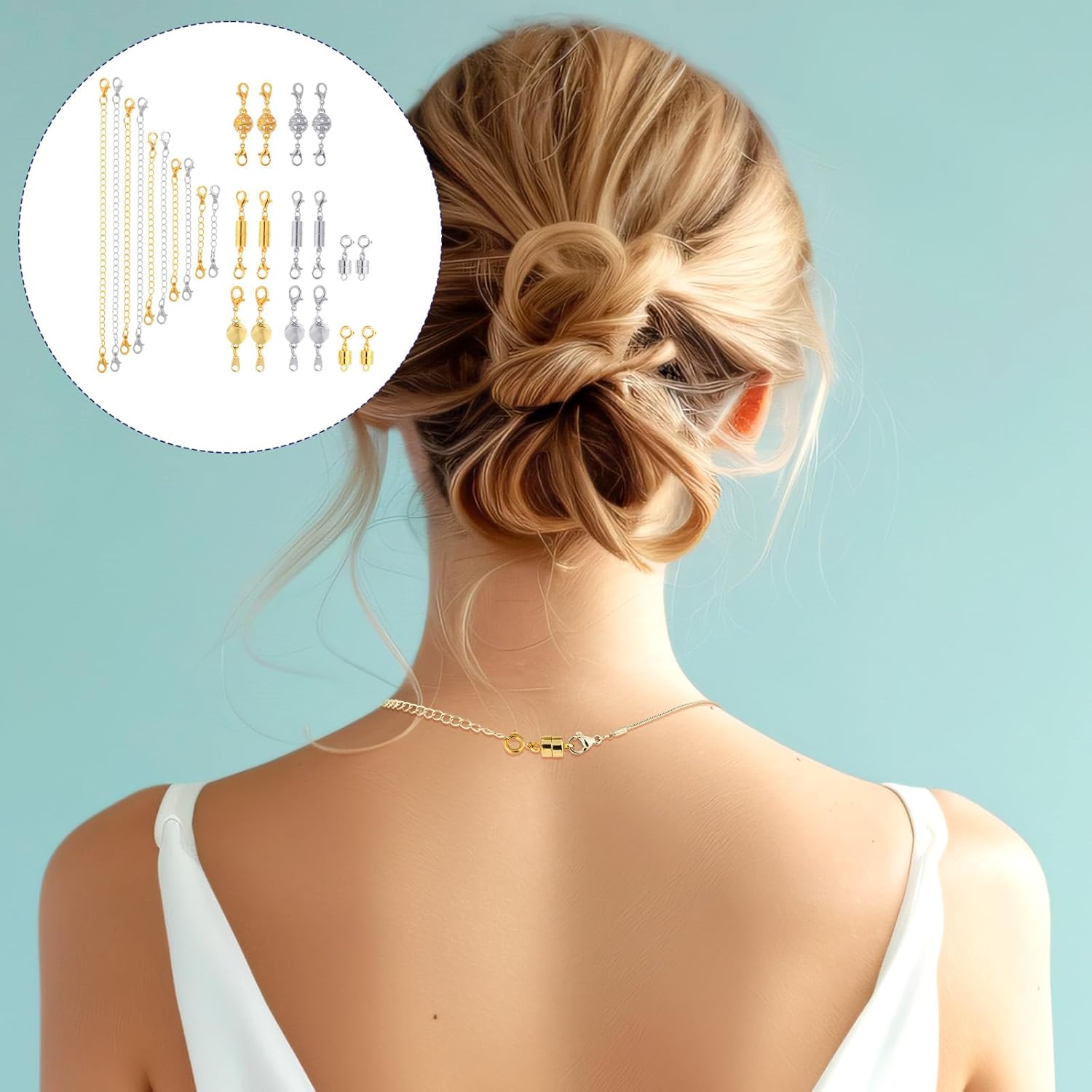 26pcs Magnetic Jewelry Clasps with Extenders Kit, 16 Magnetic Jewelry Clasps & 10 Necklace Extenders for Bracelet Necklace Anklet Chains Accessories (Gold & Silver) - Image 5