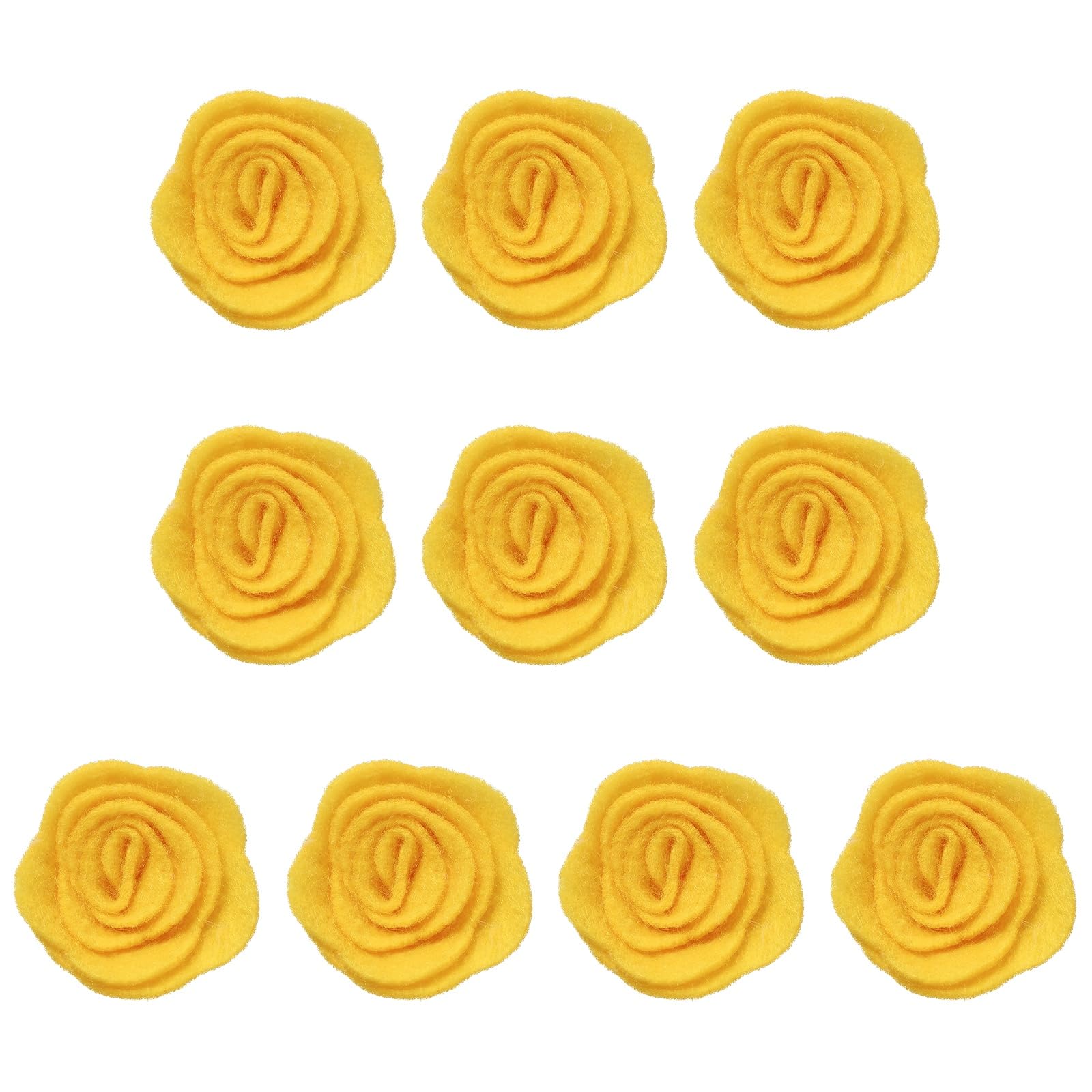 sourcing map 10Pcs Felt Fabric Flowers Embellishments, 1.57" Nonwoven Camellia Sewing Appliques Ornament Artificial Flower Heads for DIY Wedding Party Scrapbook Hair Decorations, Yellow