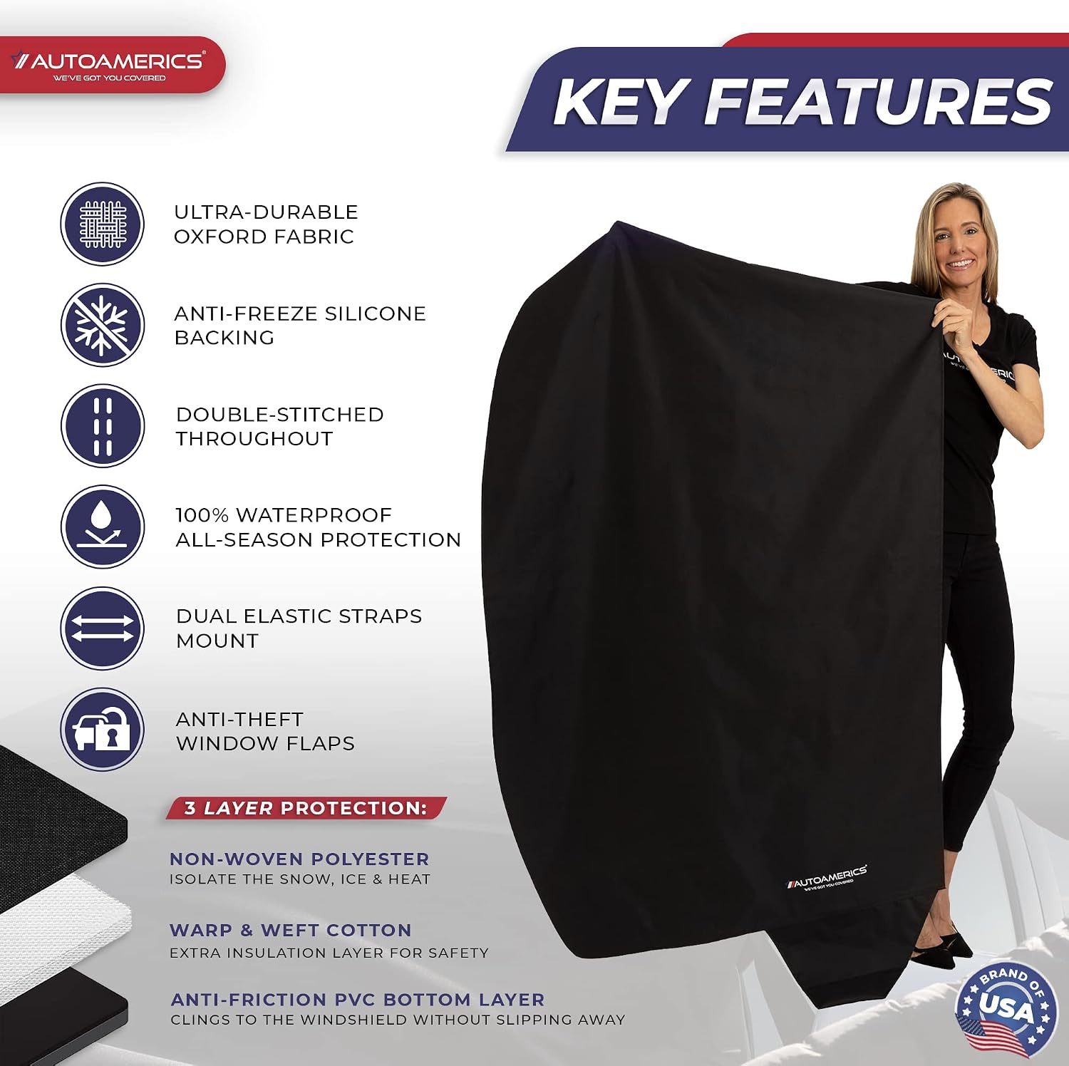 AUTOAMERICS Windshield Snow Cover - Windshield Cover for Ice and Snow - Waterproof Shield Window Protector for Car Truck SUV