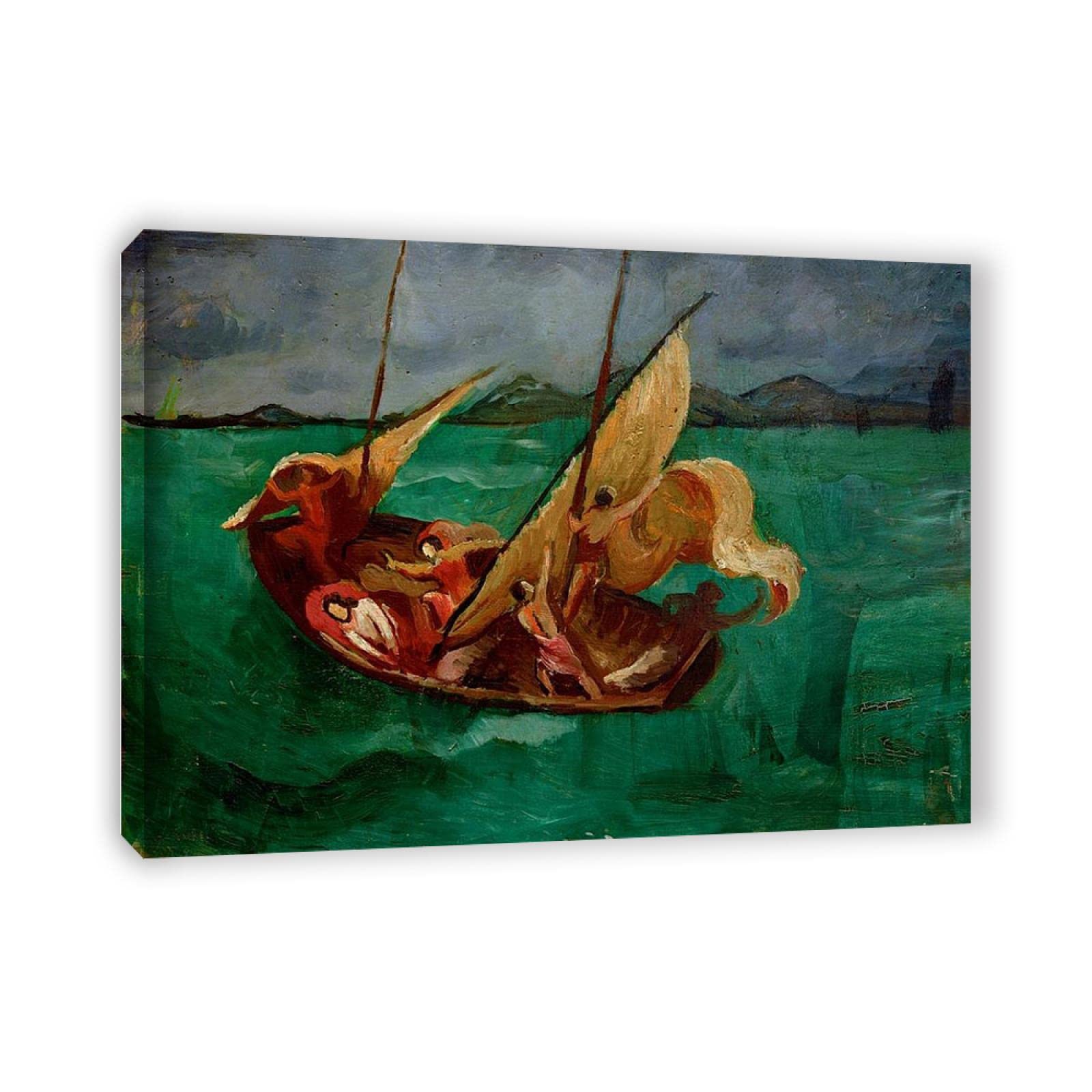 JZSDGB Oprawiony. Słynny obraz – 'Jesus in the Boat' autorstwa August Macke, abstrakcyjne płótno, sztuka ścienna, reprodukcja na płótnie, nowoczesny obraz, plakat do dekoracji domu, 30 x 42 cm
