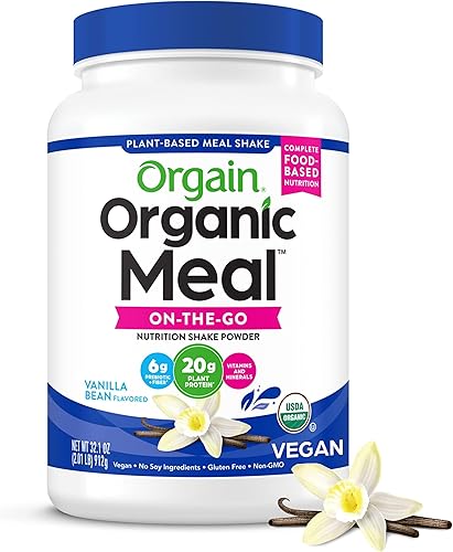 Orgain - Polvo de reemplazo de proteínas veganas de proteína  071oz de proteína certificado orgánico y a base de plantas sin gluten soja o lácteos
