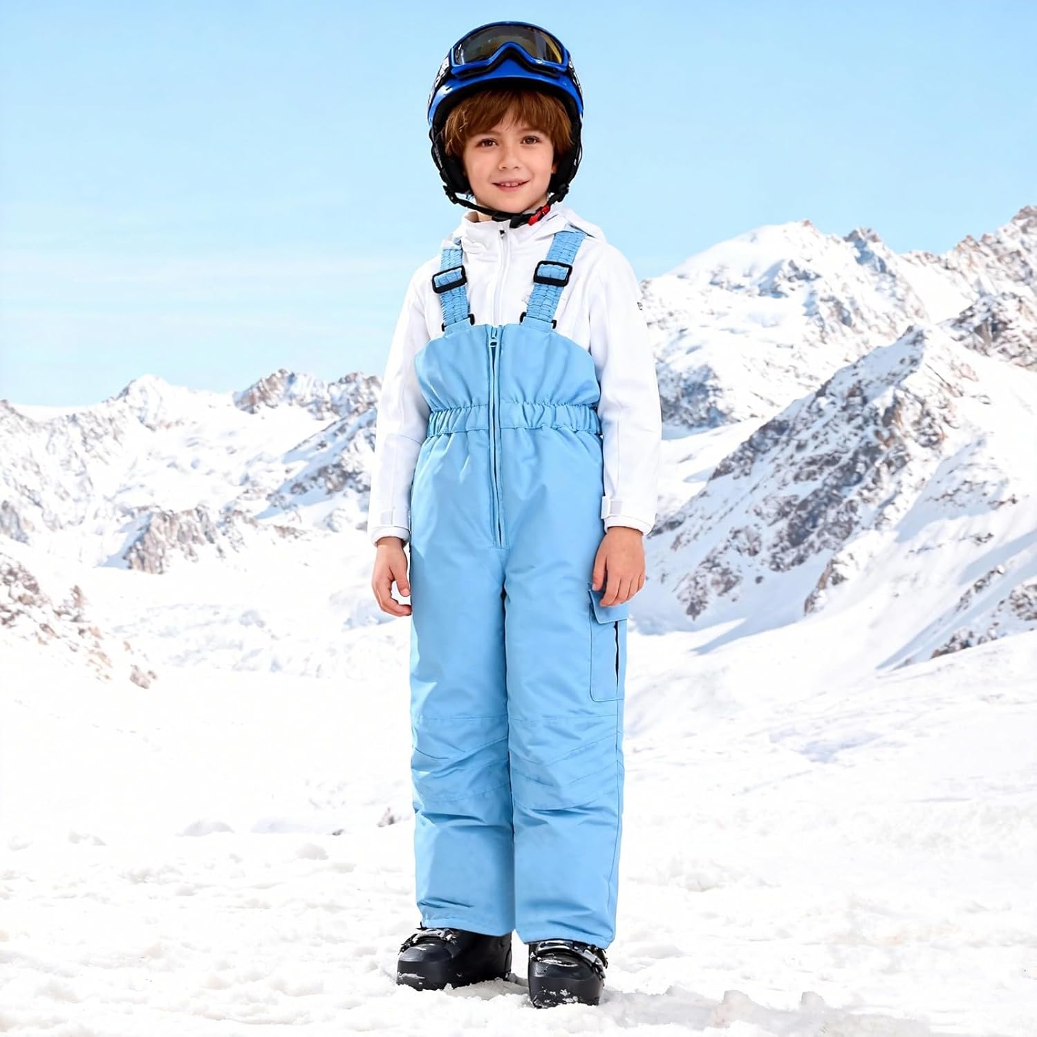 Girls Thermal Snow Pants Boys Winter Waterproof Ski Overalls Kids Elastic Snowboard Jumpsuit Quilted Down Snowsuit