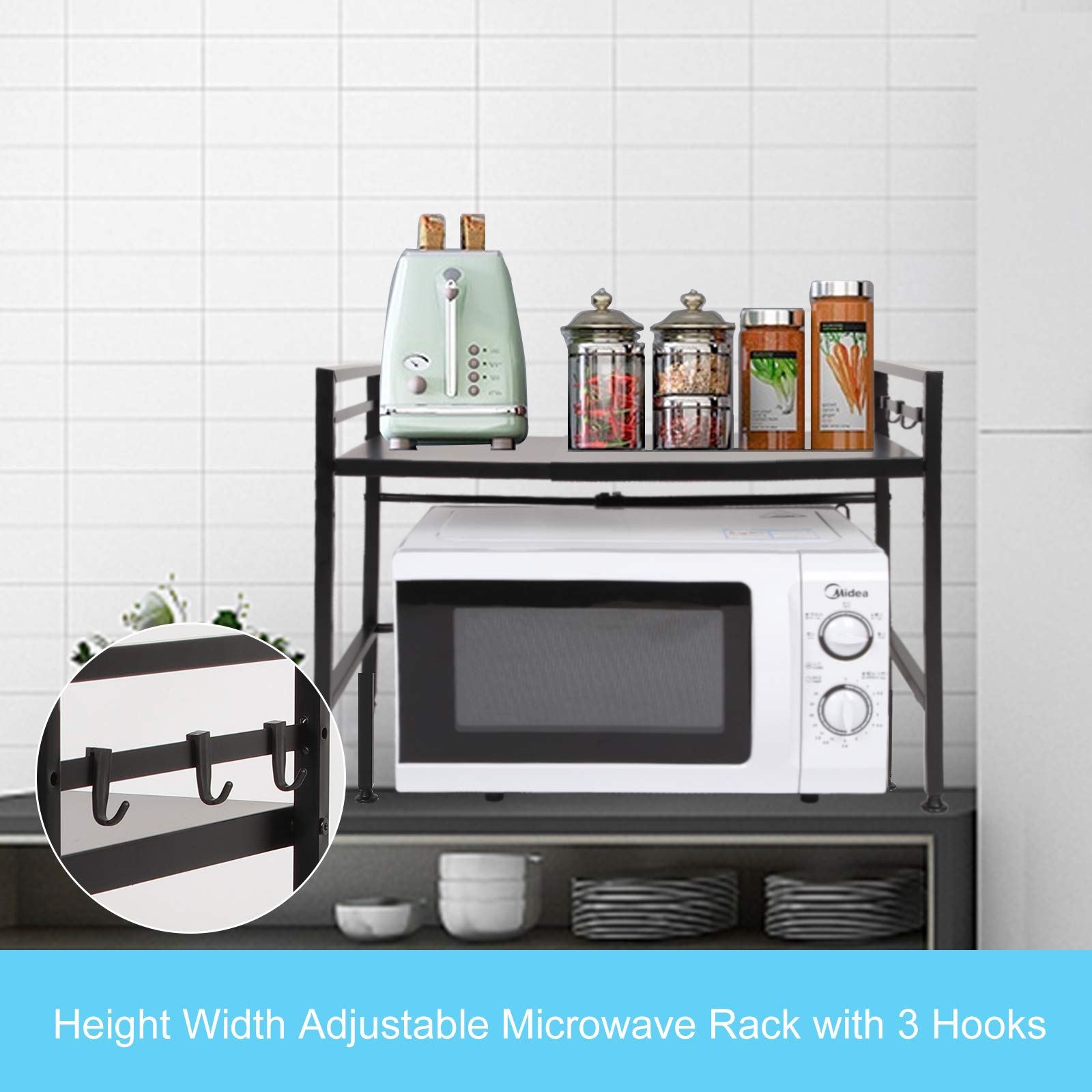 Buy Microwave Oven Rack, Horizontal Extension Microwave Shelf Stand Kitchen Counter Top