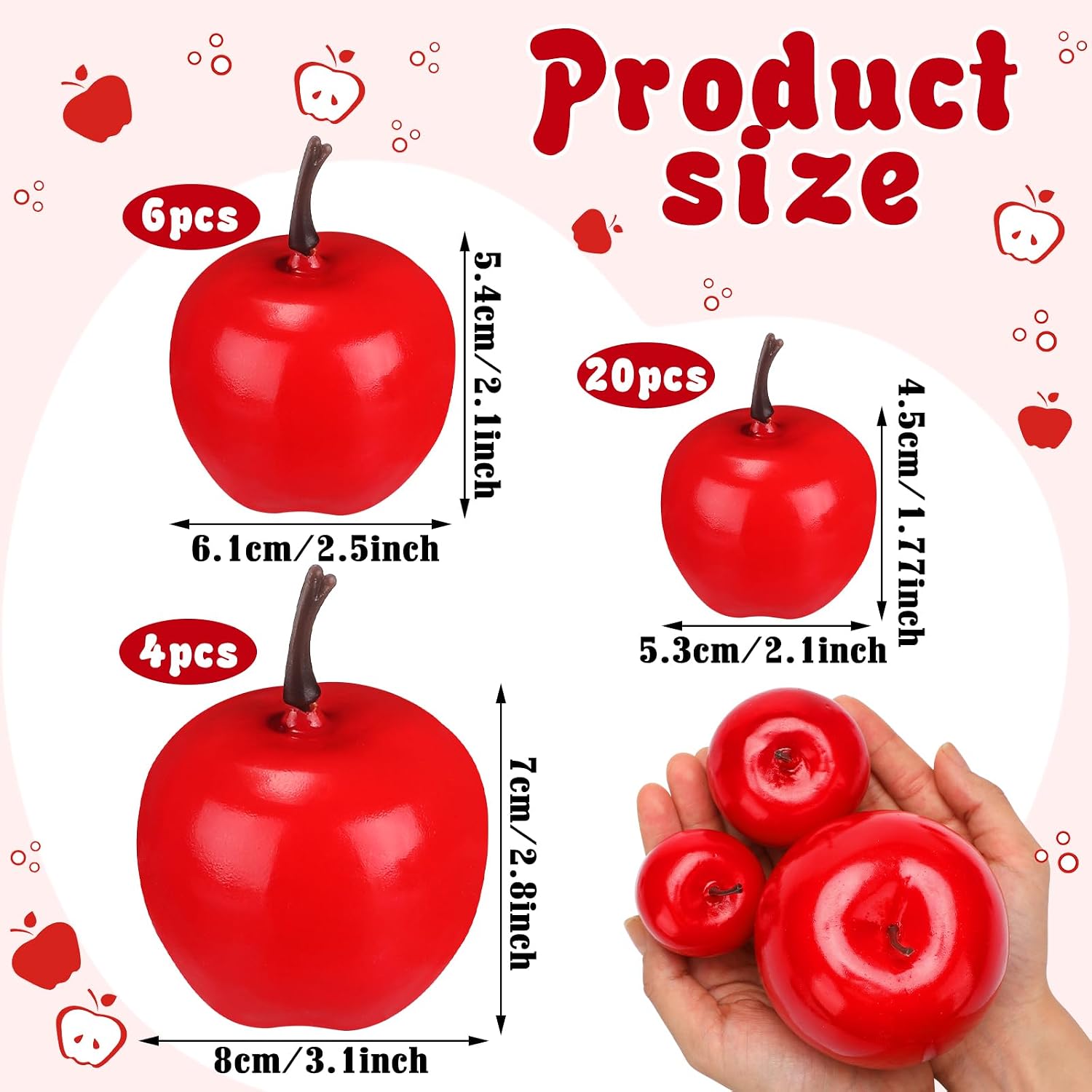 Wonderjune 30 Pcs Christmas Decorations Fake Apple Artificial Fruit 3 Size Christmas Fake Apple Foam Realistic Decor Lifelike Simulation Decorative Fruit Xmas Party Photography Home Decor