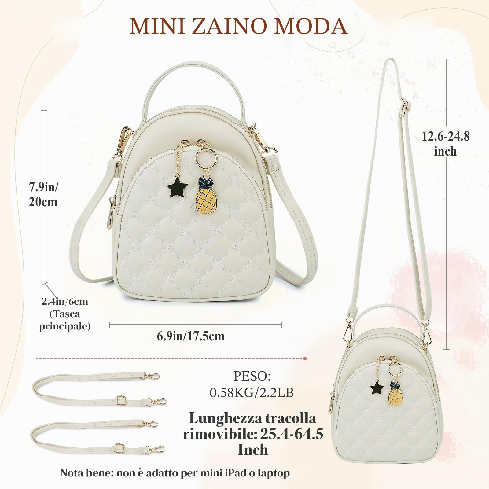 Mini borsa zaino, zaino convertibile piccolo in pelle PU trapuntata moda VONXURY per donne e ragazze