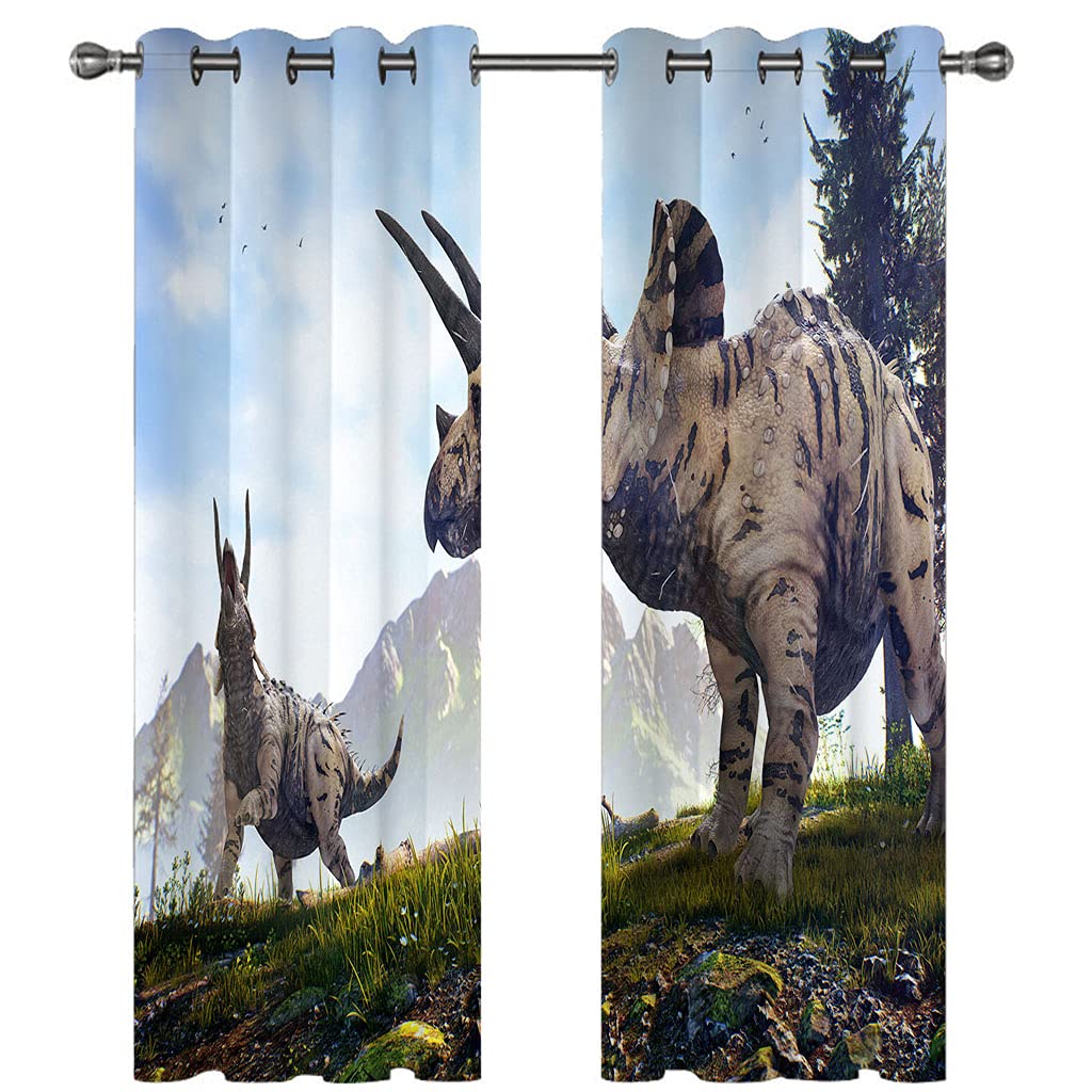 Rideaux Salon Voilage Occultant Thermiques 3D Motifs Animaux Dinosaures Rideau Salon Design Moderne Chambre Enfant Bebe Fille 280x260Cm Polyester Fenetres Occultants Isolant Lot De 2