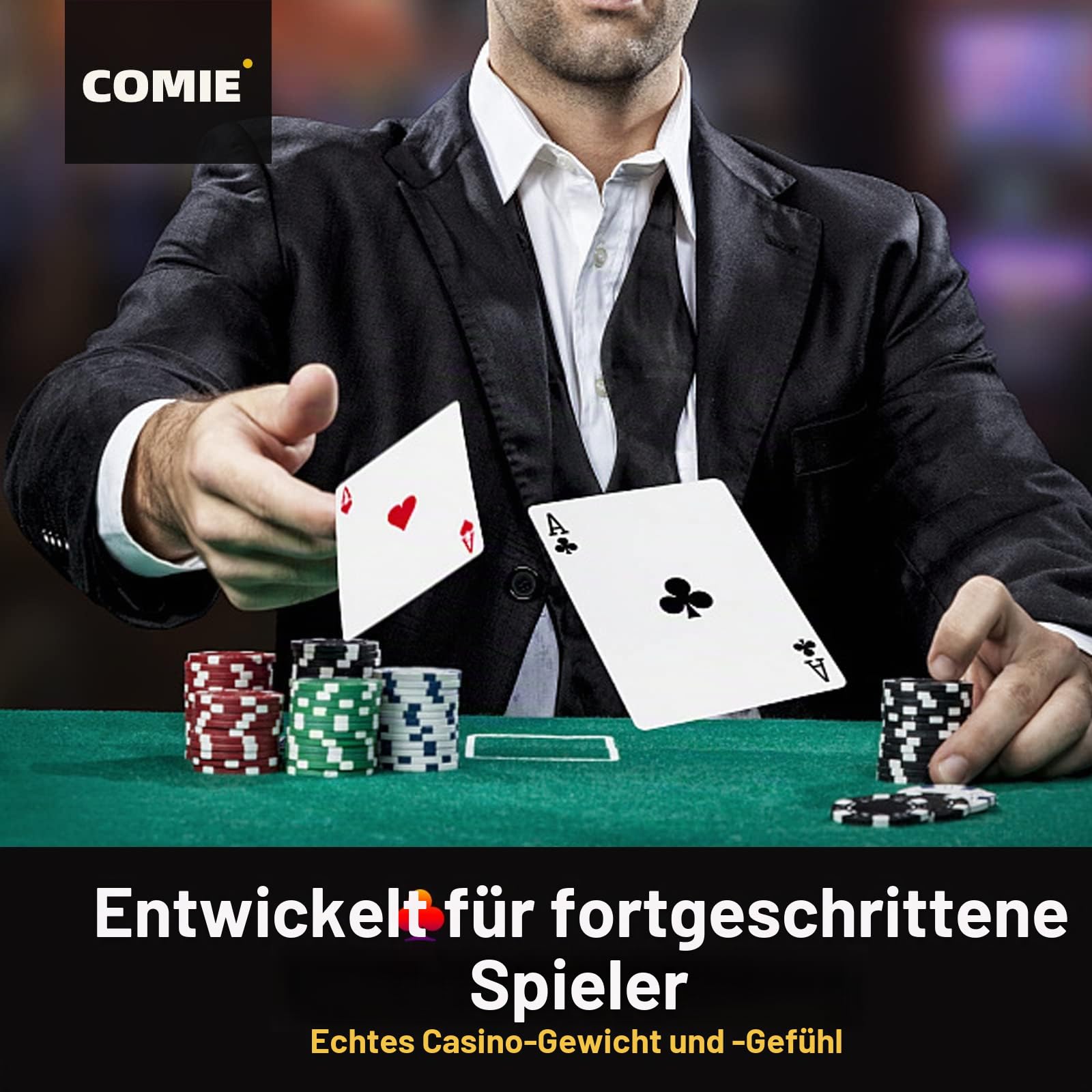 Comie Pokerchips, 500-teiliges Pokerchip-Set mit Aluminium-Reisekoffer, 11,5 g Poker-Set für Texas Holdem Blackjack-Glücksspiel