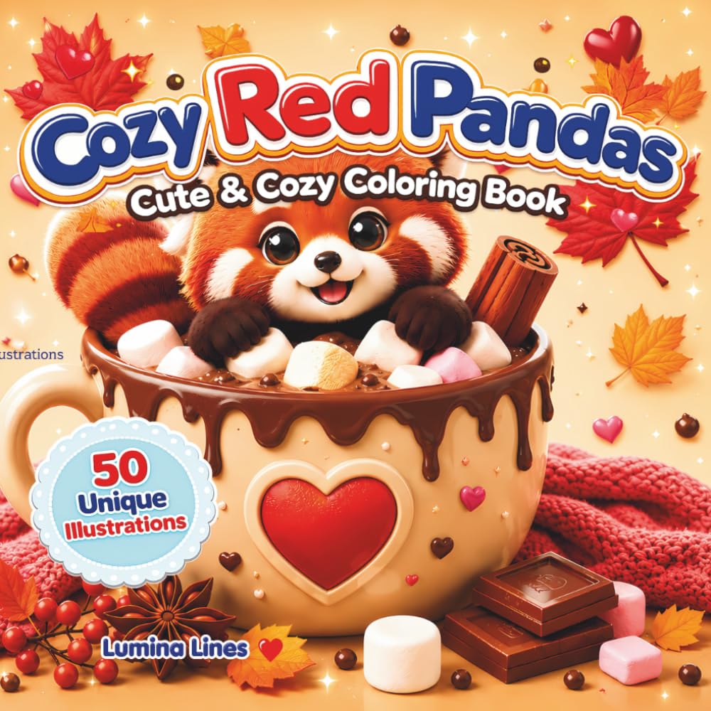 Cozy Red Pandas: Cute & Cozy Coloring Book for Adults, Teens & Kids | Relaxing Stress Relief Pages with Adorable Red Pandas, Sweet Treats & Comforting Moments