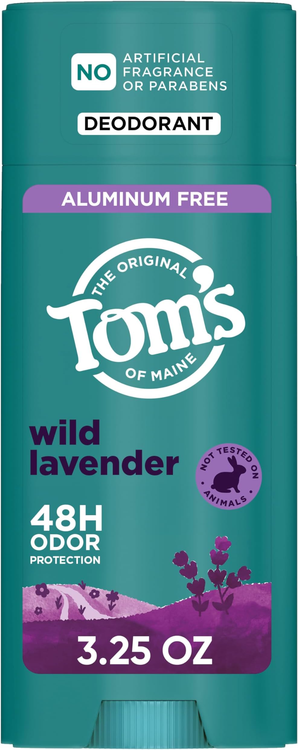 Tom’s of Maine Wild Lavender Natural Deodorant for Men and Women, Aluminum Free, No Artificial Fragrances, Dyes, or Preservatives, Baking Soda Free, 48-Hour Odor Protection, 3.25 oz