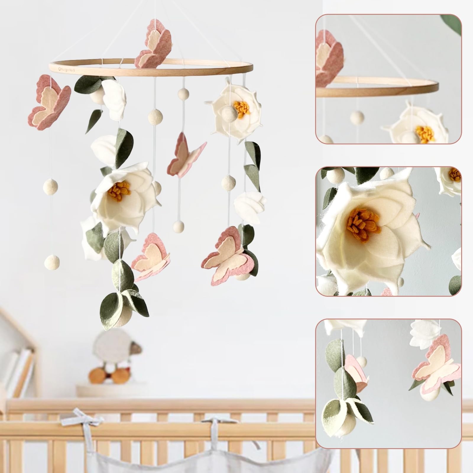 Baby Mobile - Blumen Schmetterlingen Baby Windspiele für Babybett, Mobile Baby Wickeltisch Mobile Babybett, Kinderzimmer Babyzimmer Deko, Geschenk für Baby Jungen und Mädchen