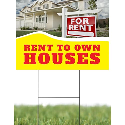 Rent To Own Houses | Full Color Sidewalk Display Sign Board with Metal Ground Stakes | 24"w x18"h Inches