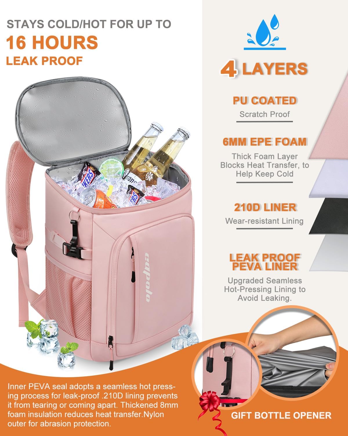 Capolo Cooler Backpack Insulated Waterproof for Women Men,36/45 Cans Lunch Backpack Coolers Leak Proof Soft Cooler Bag Ice Chest for Camping Beach